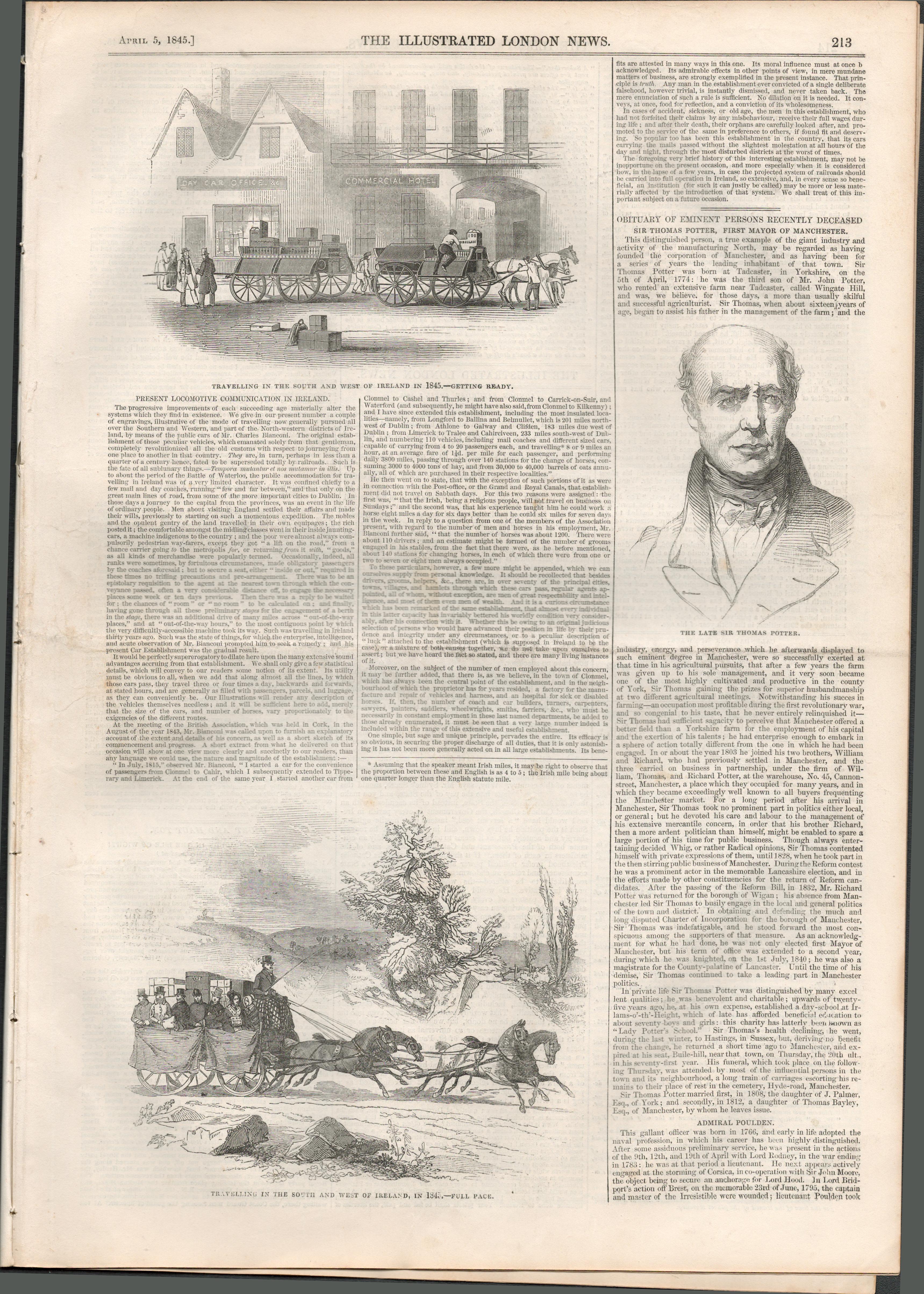 Antique 1845 Newspaper Traveling Around South & West IrelandGenuine Antique Edition The