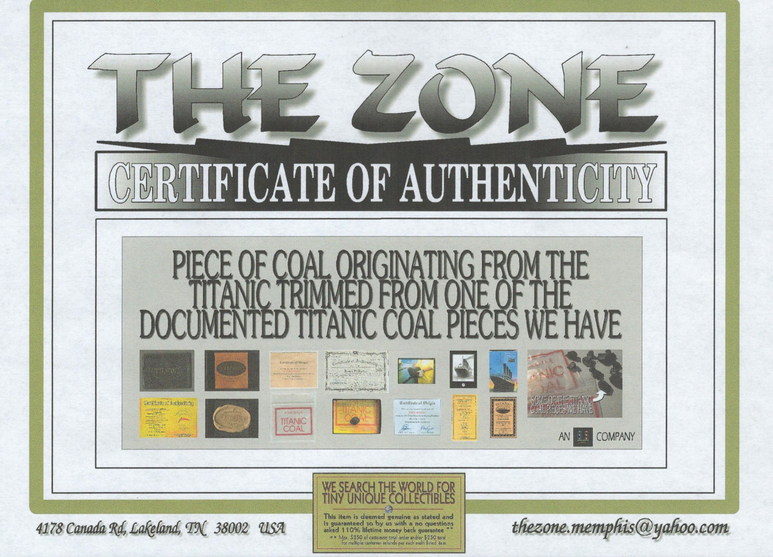 Authentic Piece Of Recovered Coal From The Titanic Actual Relic ArtifactAuthentic Piece Of Recovered