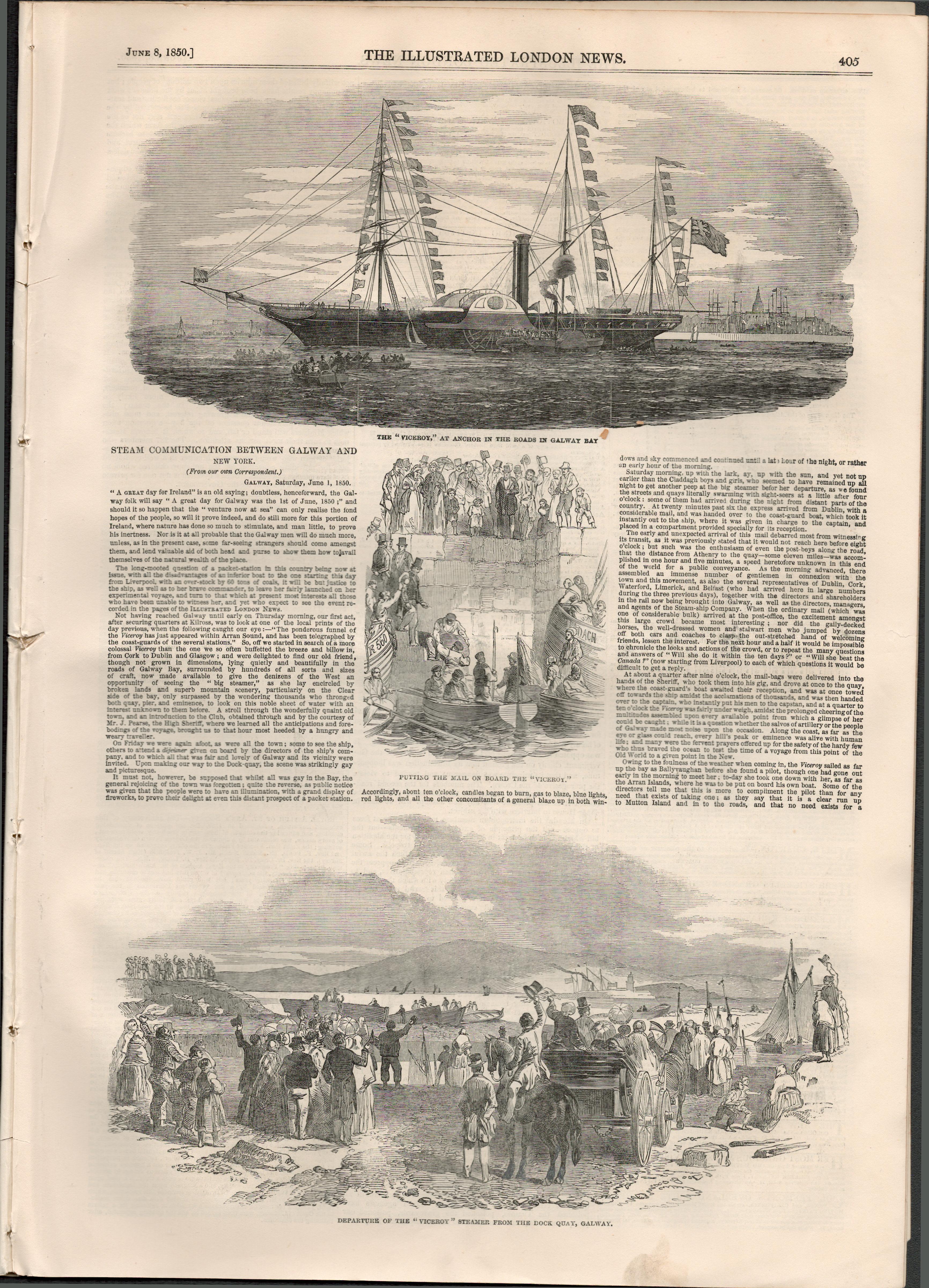 1850 Galway To New York Steam Communication Antique NewpaperOriginal Antique Complete 1850 Edition