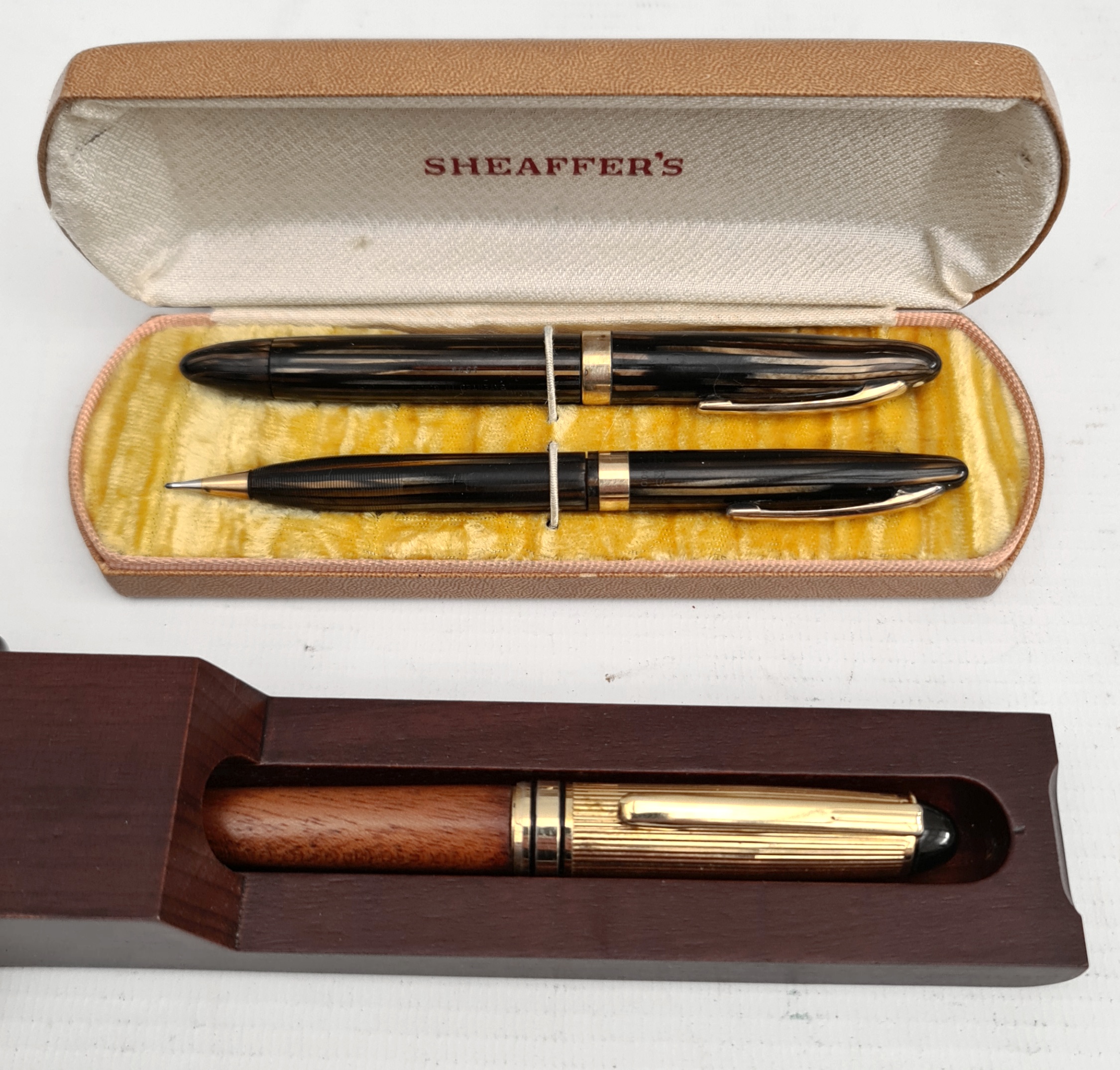 Vintage Sheaffer Fountain Pen Balance 1000 Brown & Gold Stripe With 14k Nib