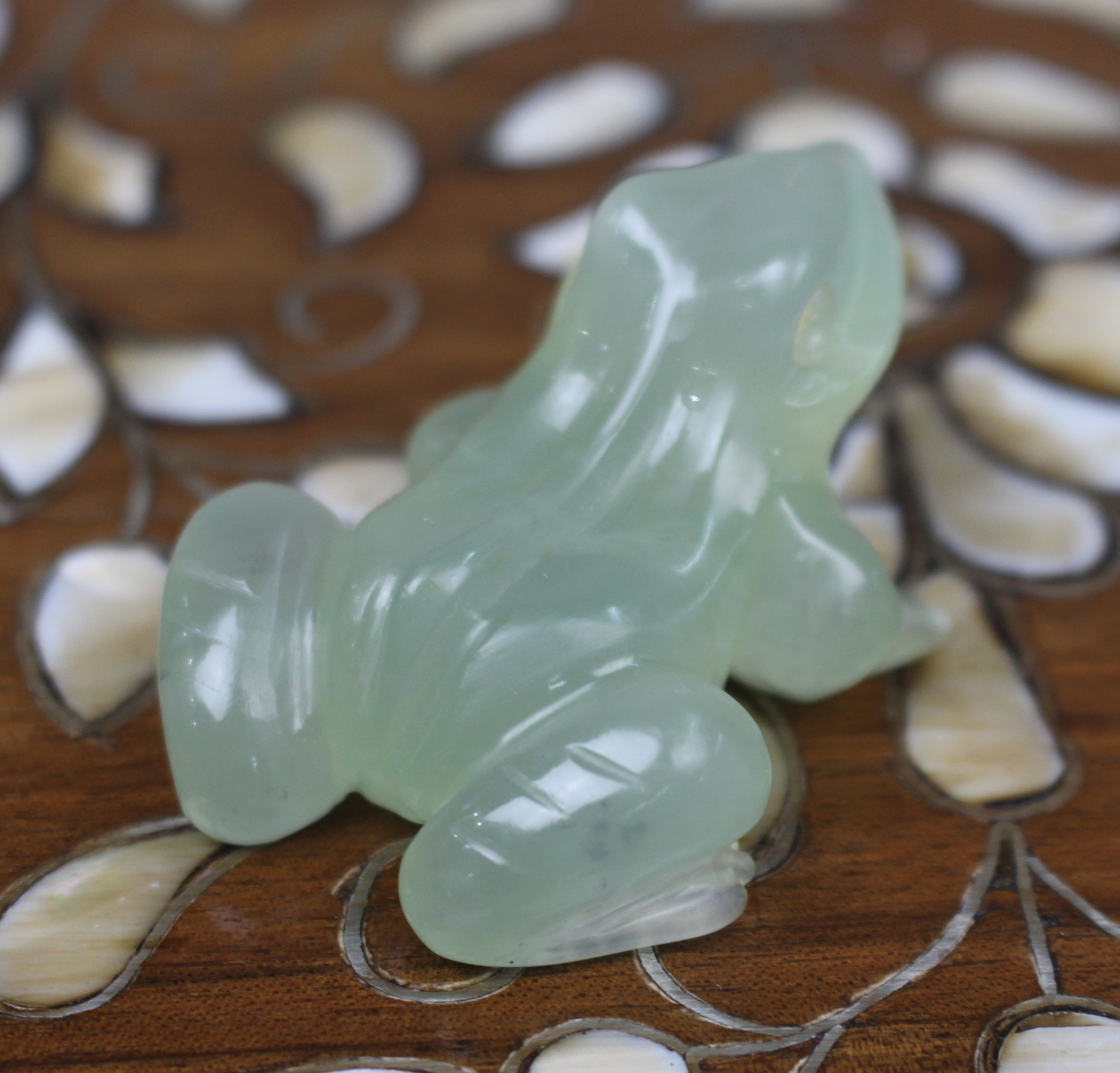 Small Carved Green Stone Frog Ornament
