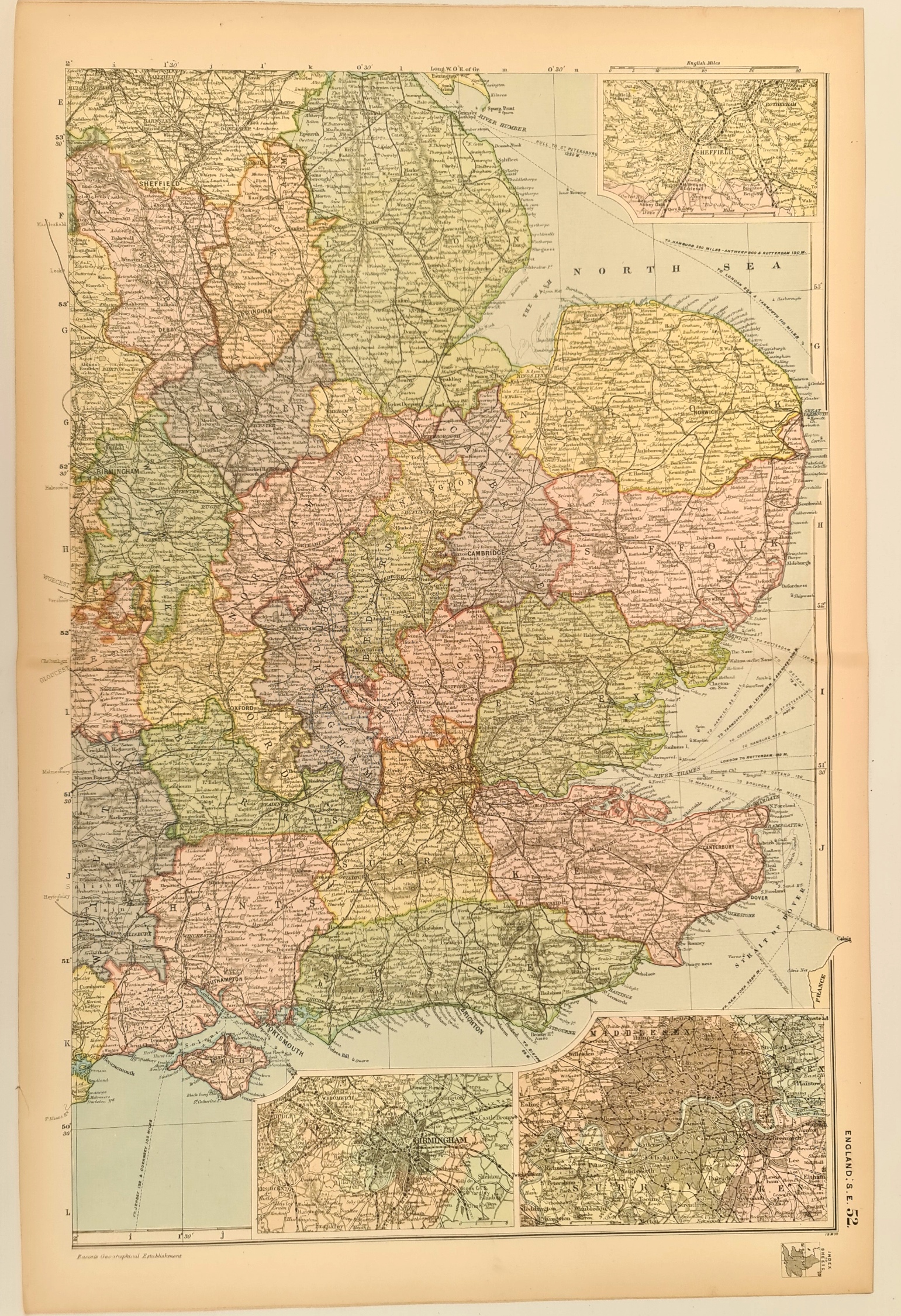 Antique Map 1899 G. W Bacon & Co. England S. E. Not Framed. Measures 35cm by 53cm