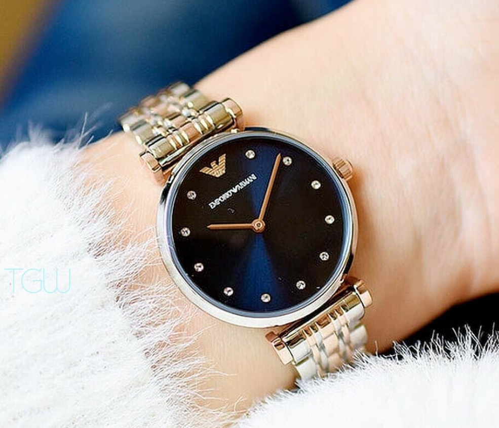 Emporio Armani AR11092 Ladies T-Bar Rose Gold & Silver Bracelet Quartz Designer Watch