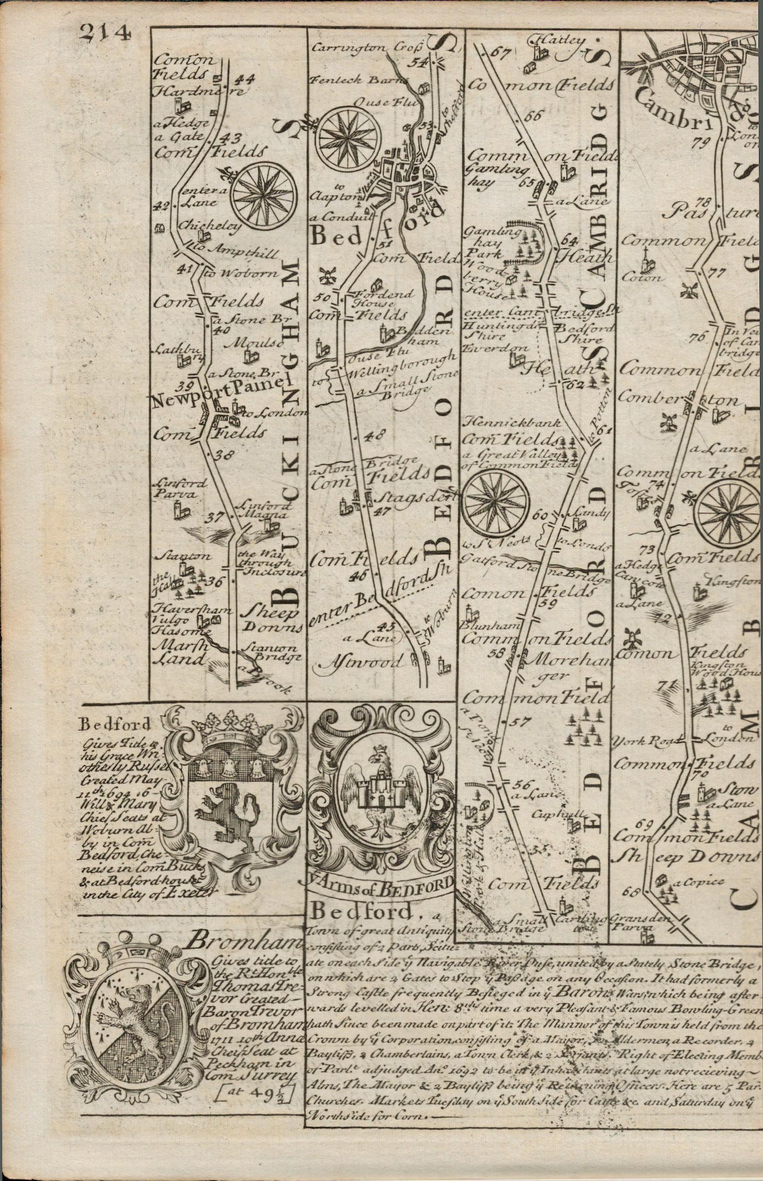 Bowen 290 Yrs Old Scarce Detailed Road Map Oxford Buckingham, Bedford, Cambridge.