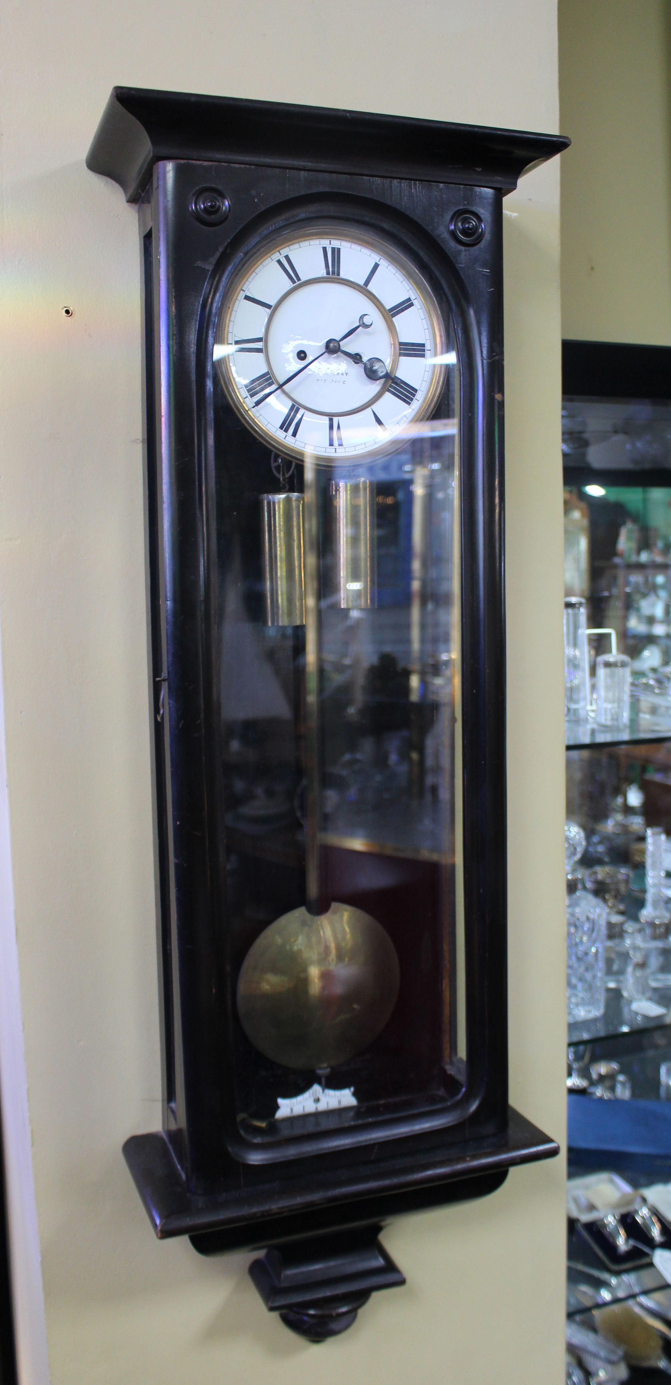Late 19th c. Ebonized Vienna Wall Clock