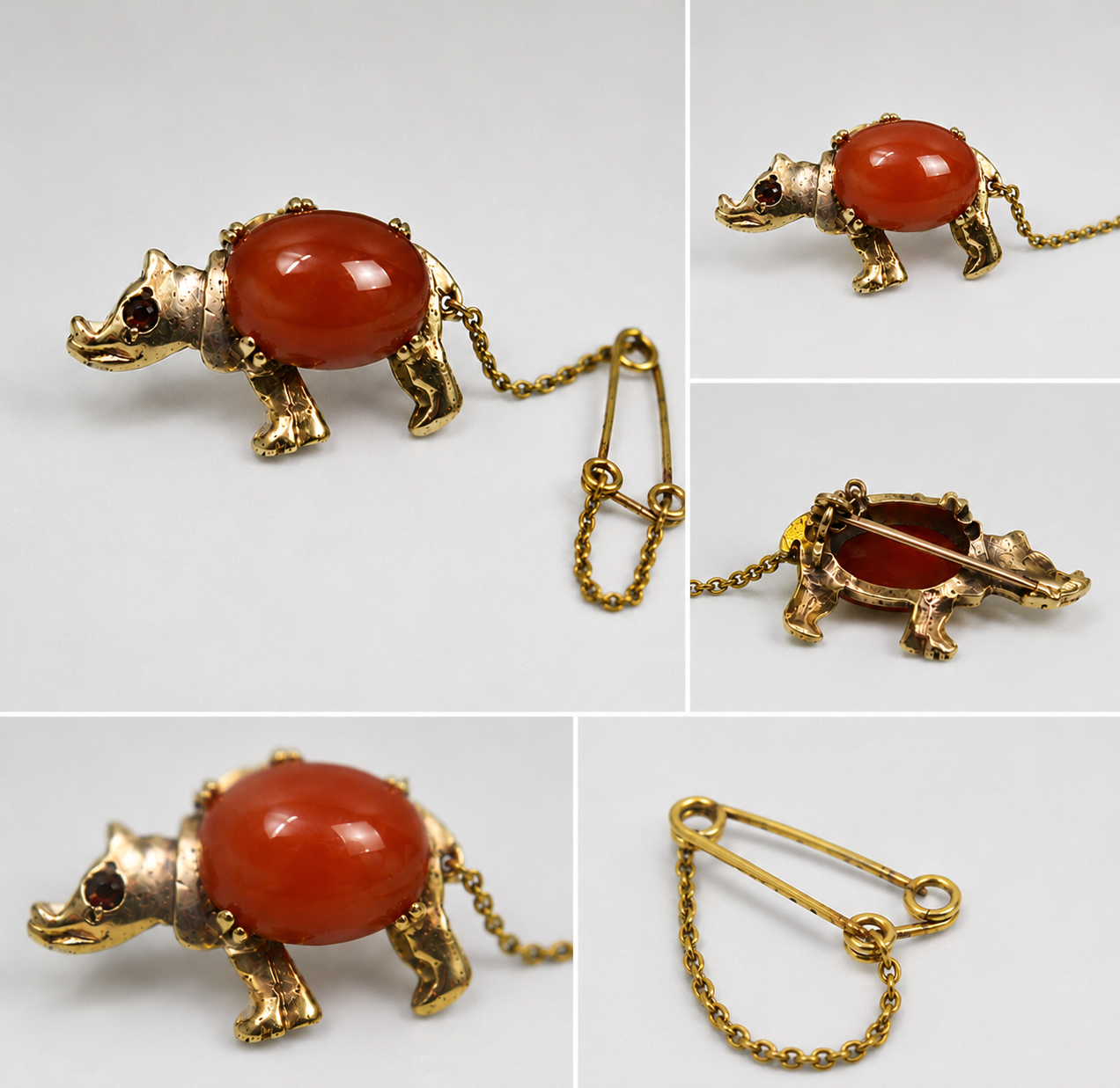 Mid-20th Century 9ct Gold Rhino Brooch
