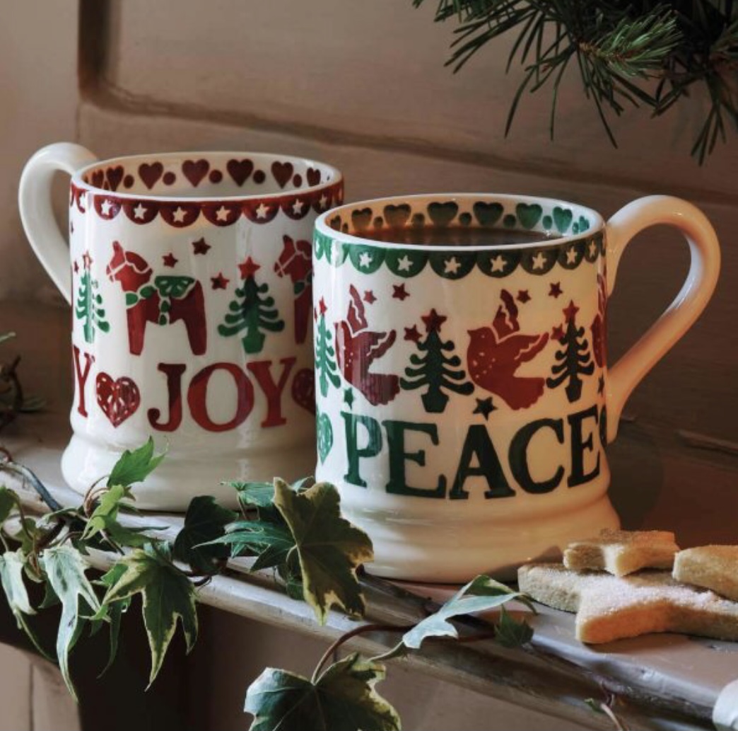 Emma Bridgewater Christmas Joy & Peace Half Pint Mugs, Set of 2, 280ml, Red/Multi
