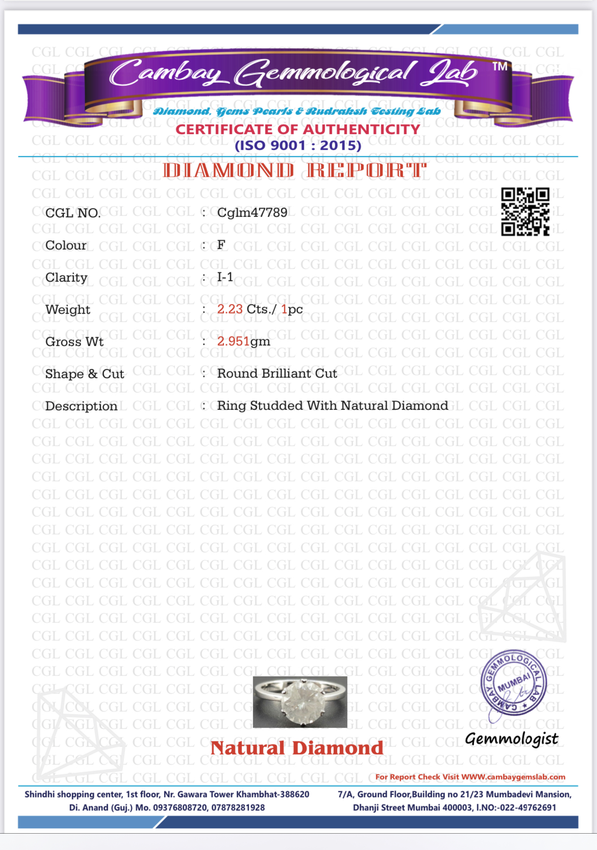 Beautiful 2.23 CT Natural Diamond Ring With 18k Gold