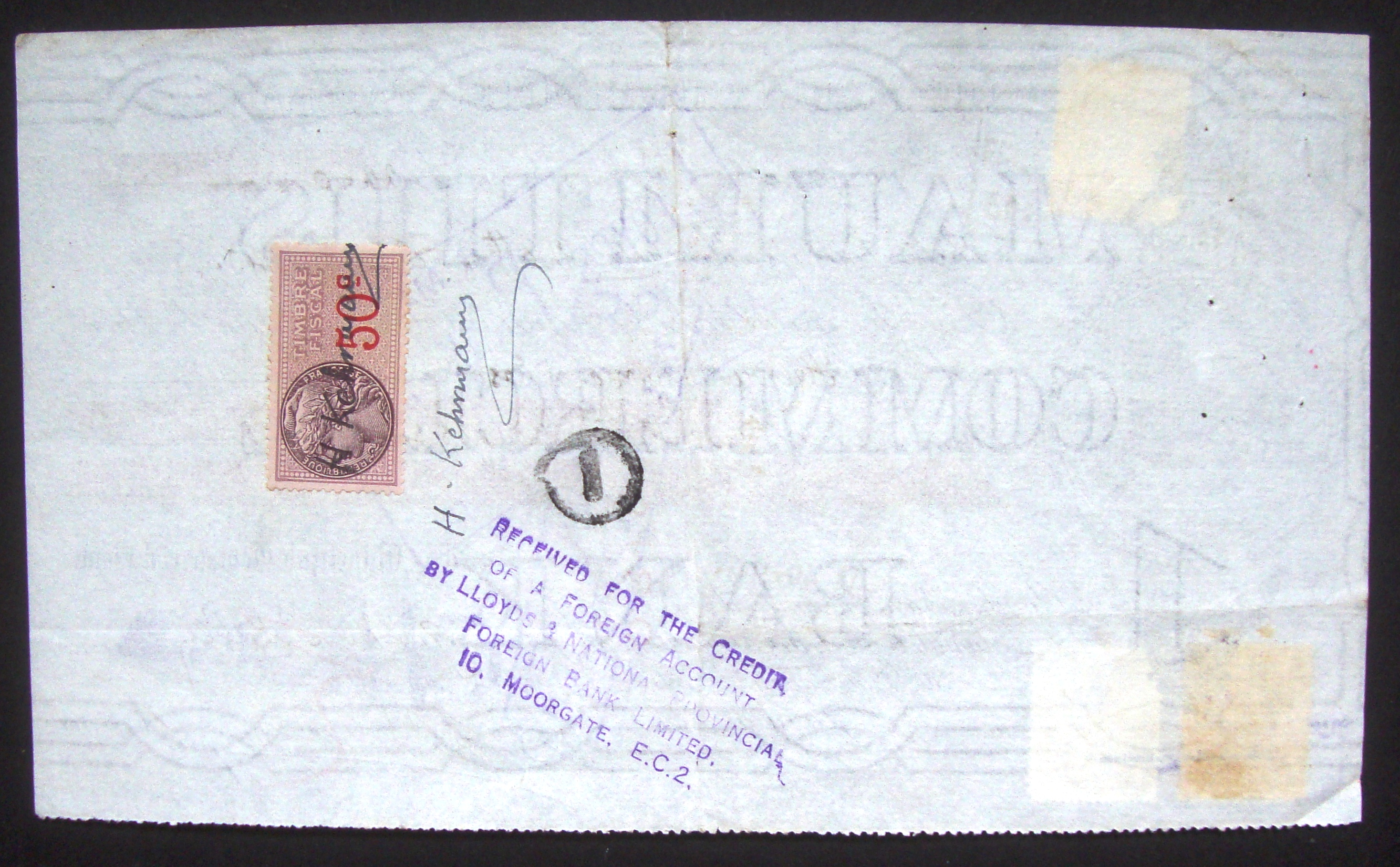 World War II Rare Cheque
