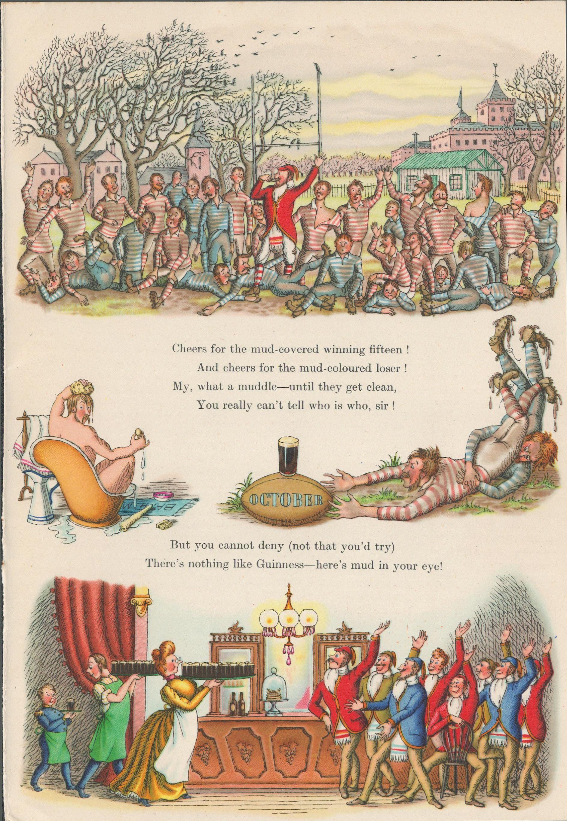 Double Sided Guinness Print 1952 " Rugby & Hunting"A Genuine Double Sided Lithographed Colour