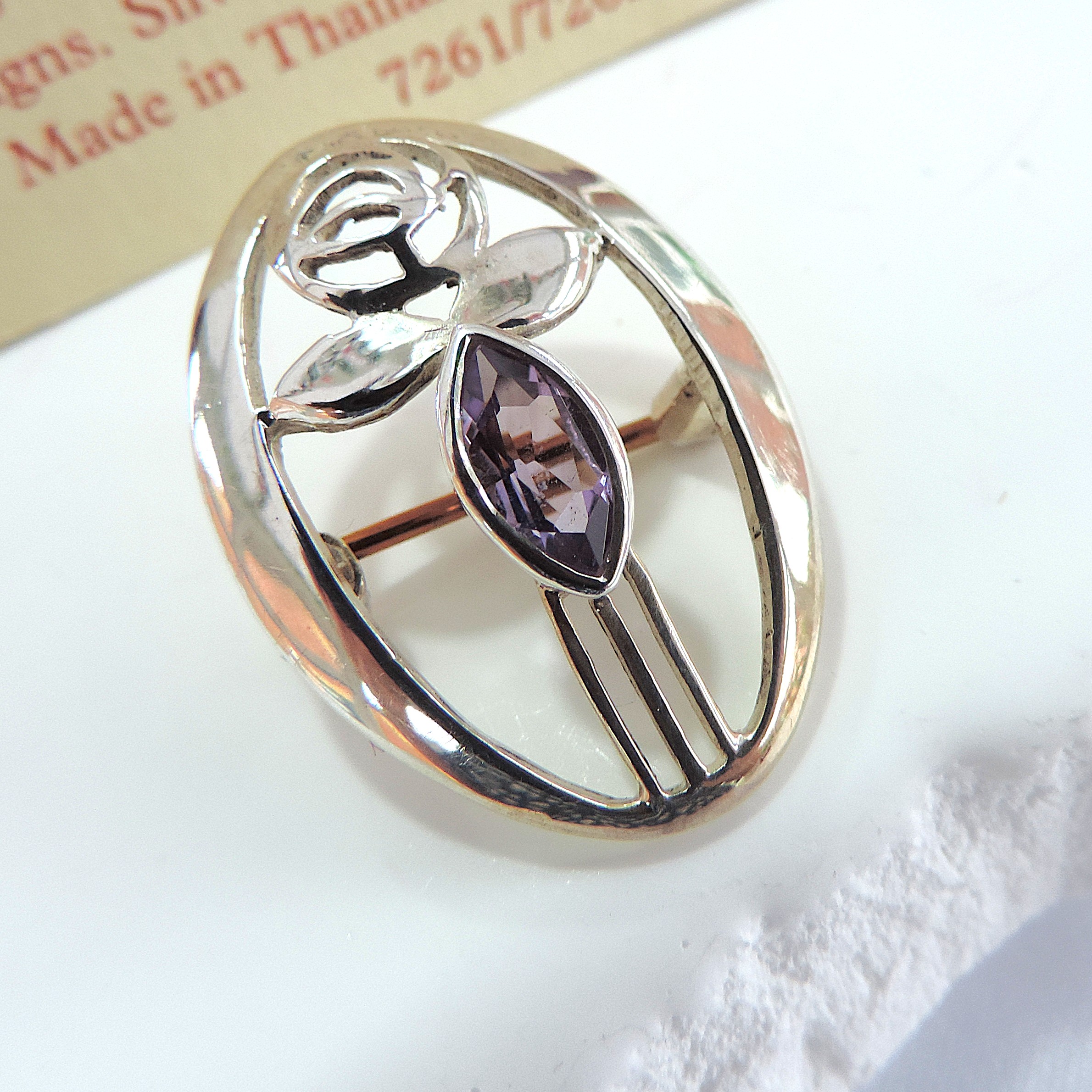925 Silver & Amethyst Past Times Mackintosh Brooch