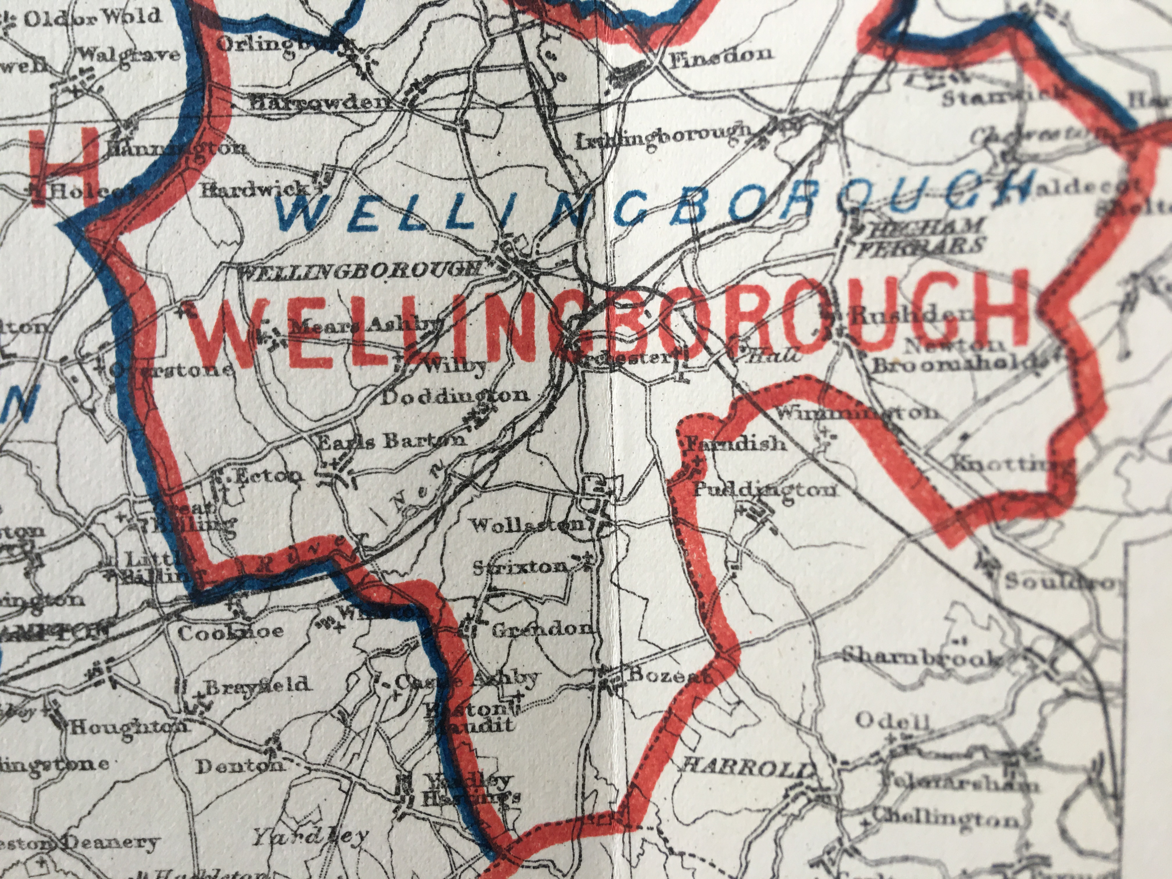 Antique 139 Years-Old Scarce Map Northamptonshire 1885 Boundary Changes.
