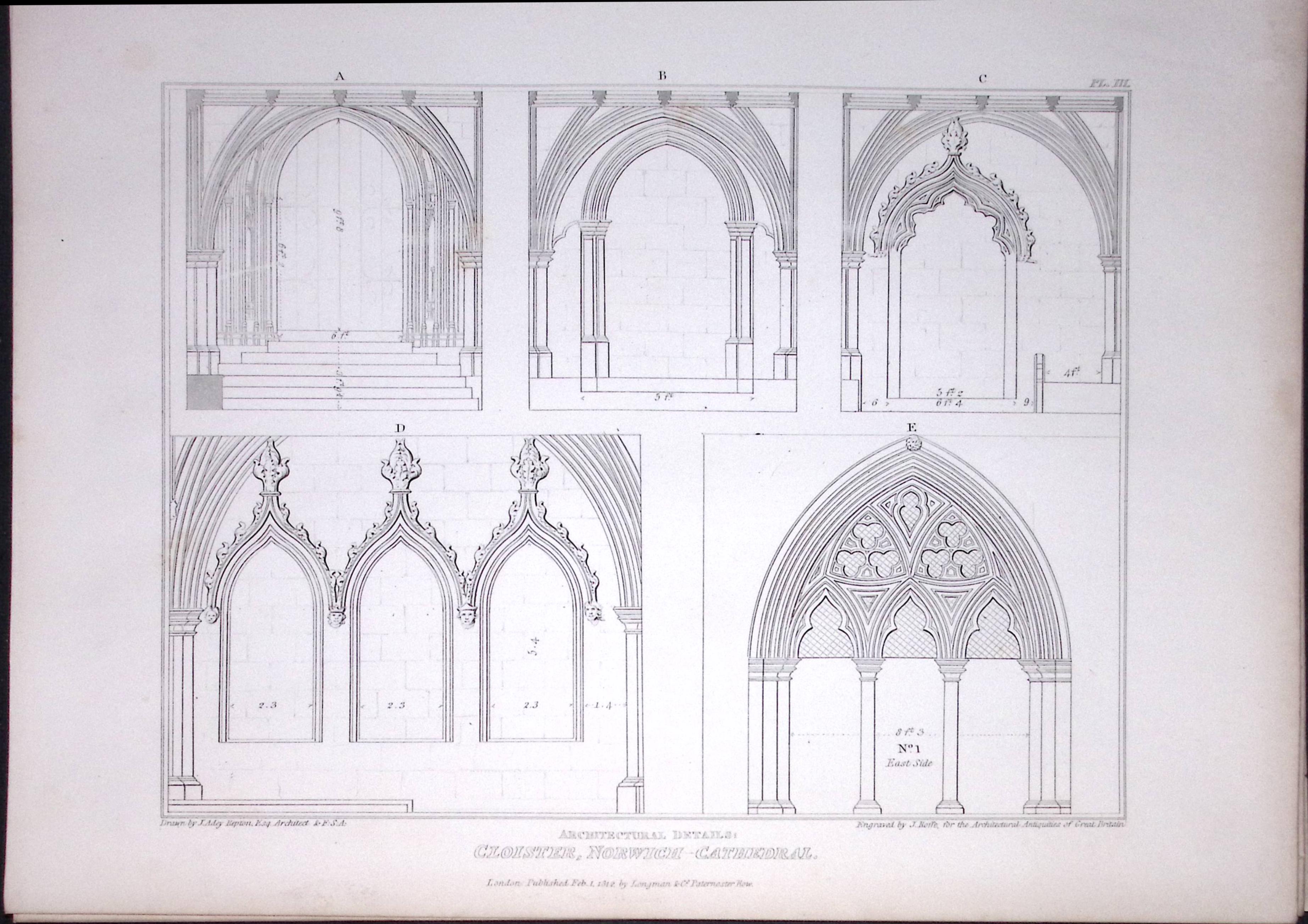 Norwich Cathedral Norfolk 190 Years-Old John Britton Antique Steel Engraving-181