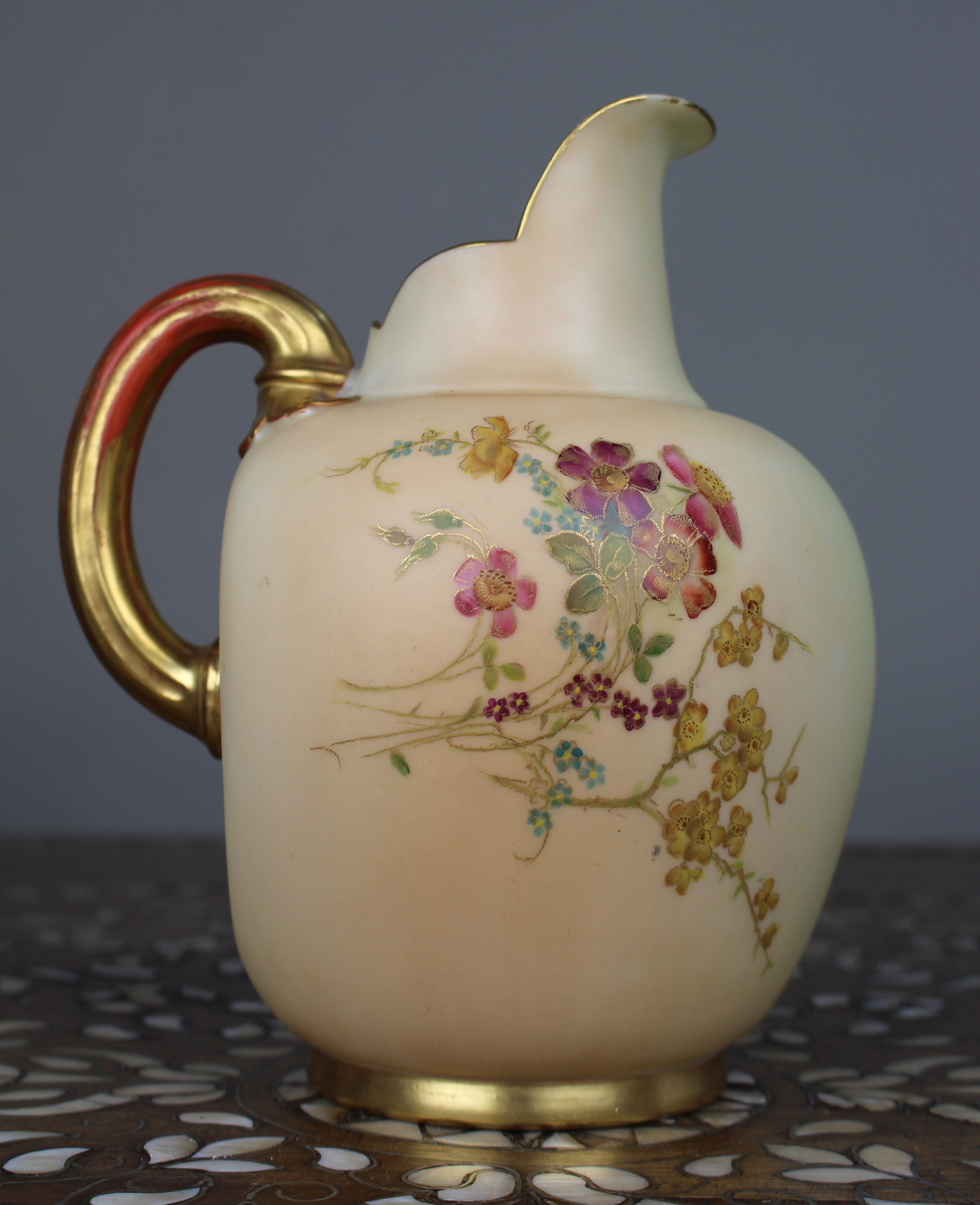 Antique Royal Worcester Blush Ivory Ewer, Hand-Painted Porcelain, 1896