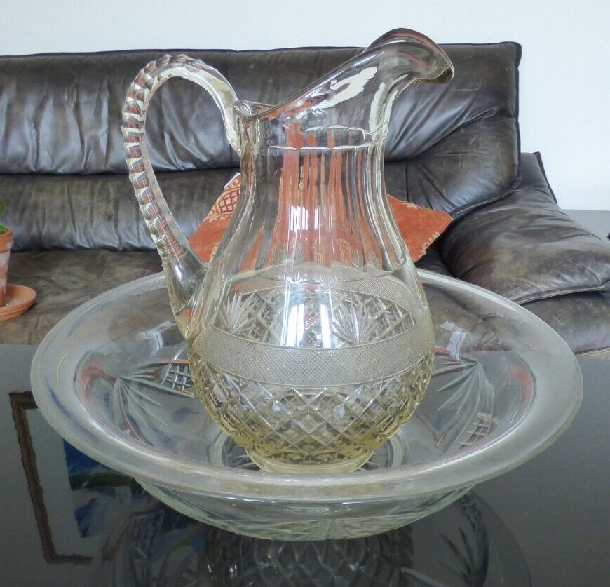Fine Cut Glass Crystal Jug & Bowl