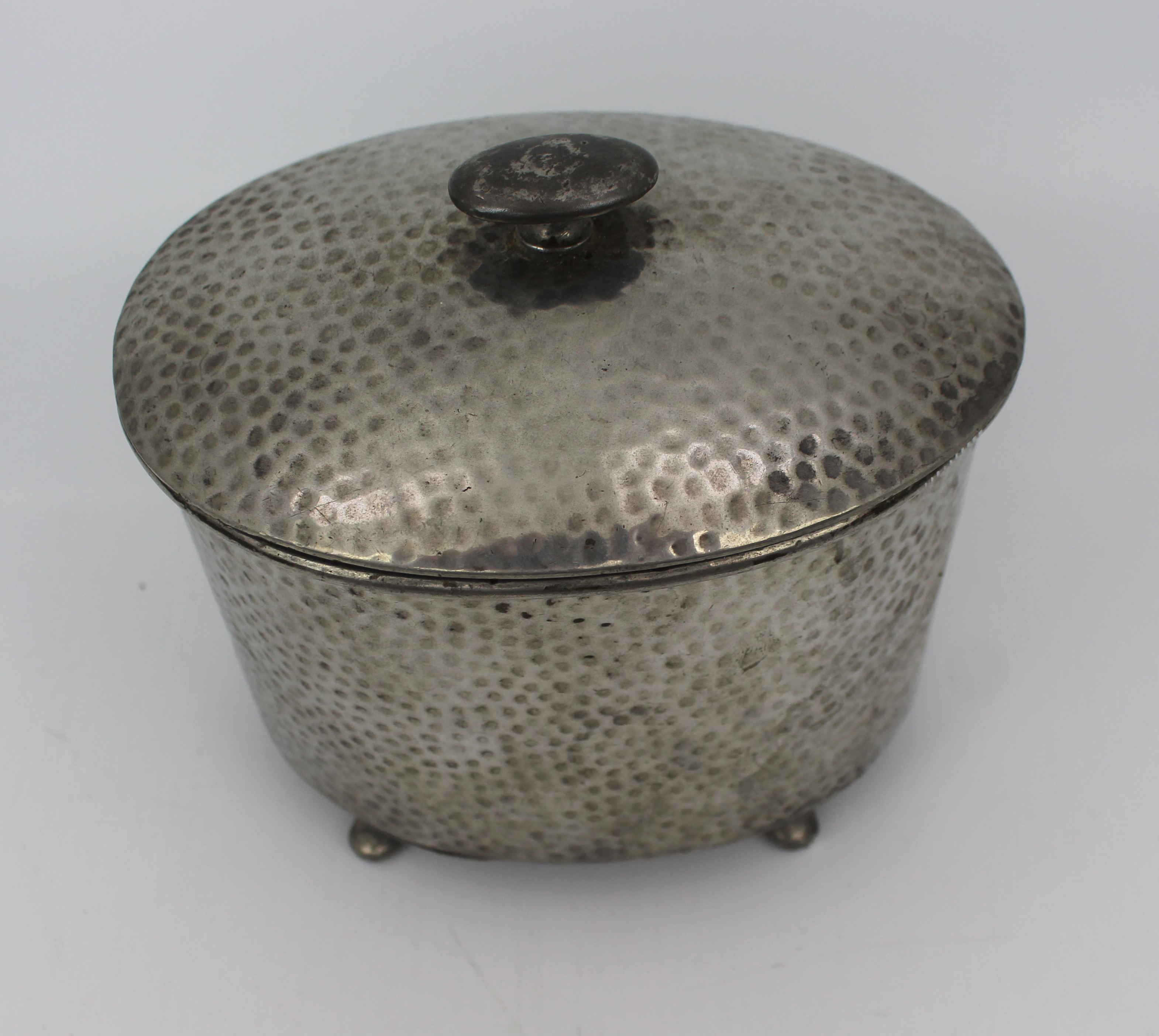 Arts & Crafts Style Hammered Pewter Lidded Pot – Armada Pewter – English Made