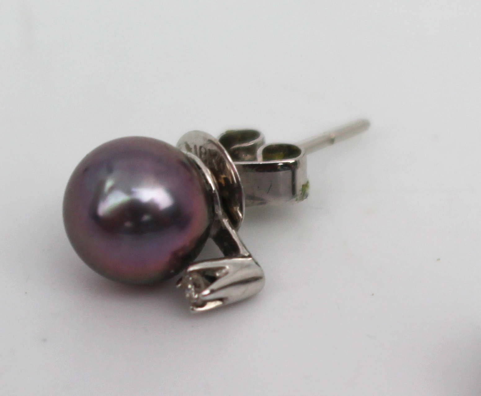 Black Pearl & Diamond 18ct Gold Ear Studs