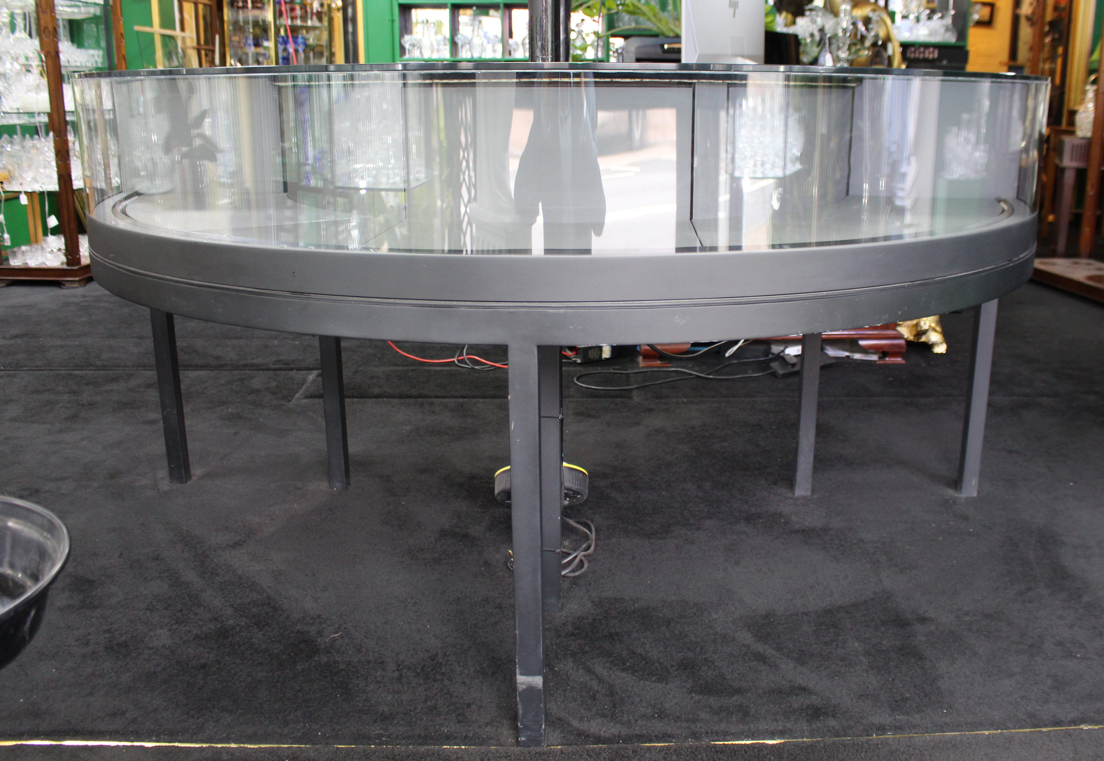 Georg Jensen Showroom Cabinet in Curved Glass and Ebonised Steel