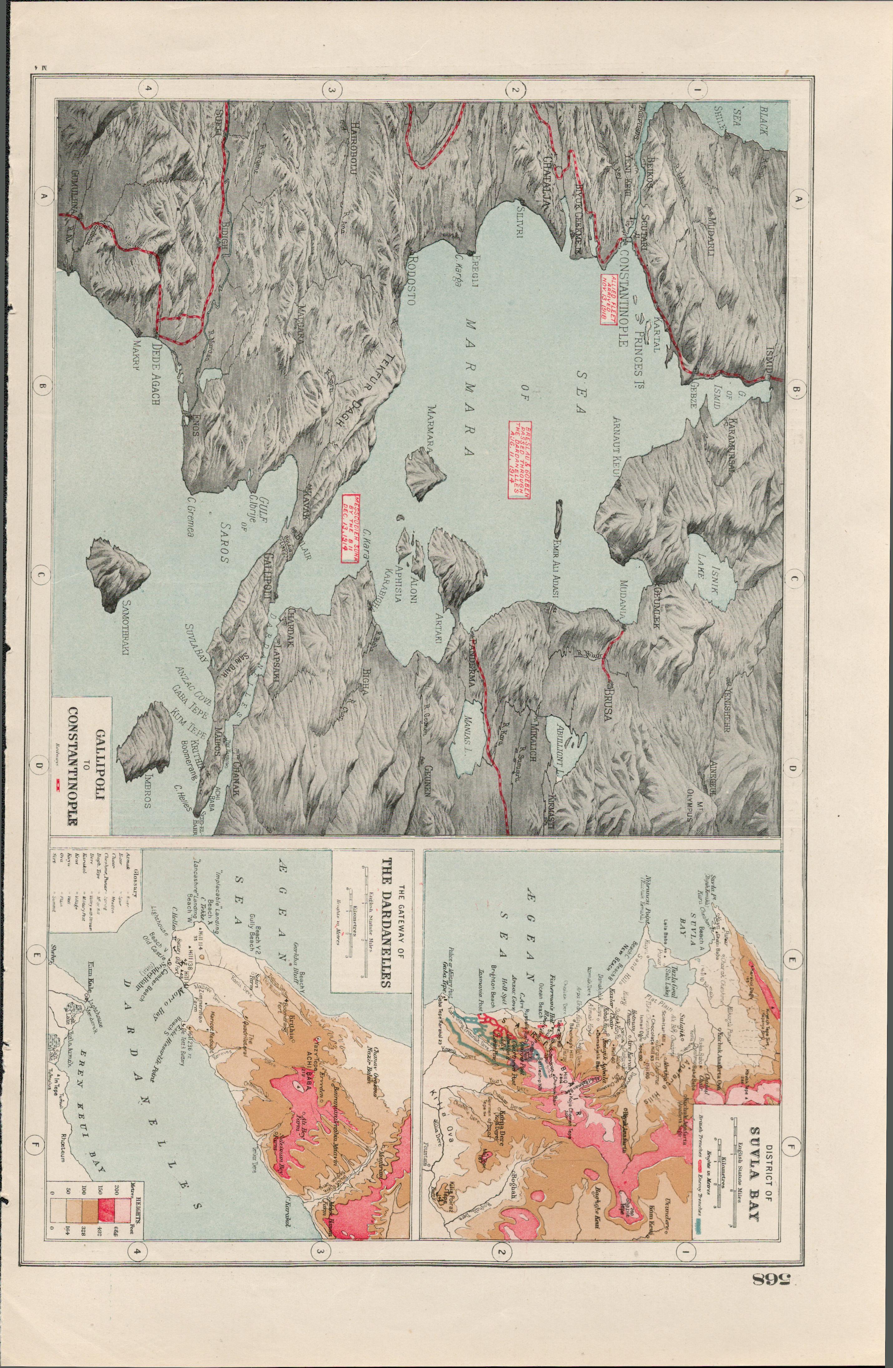 WW1 Gallipoli To Constantinople Coloured 1922 Antique Map-568