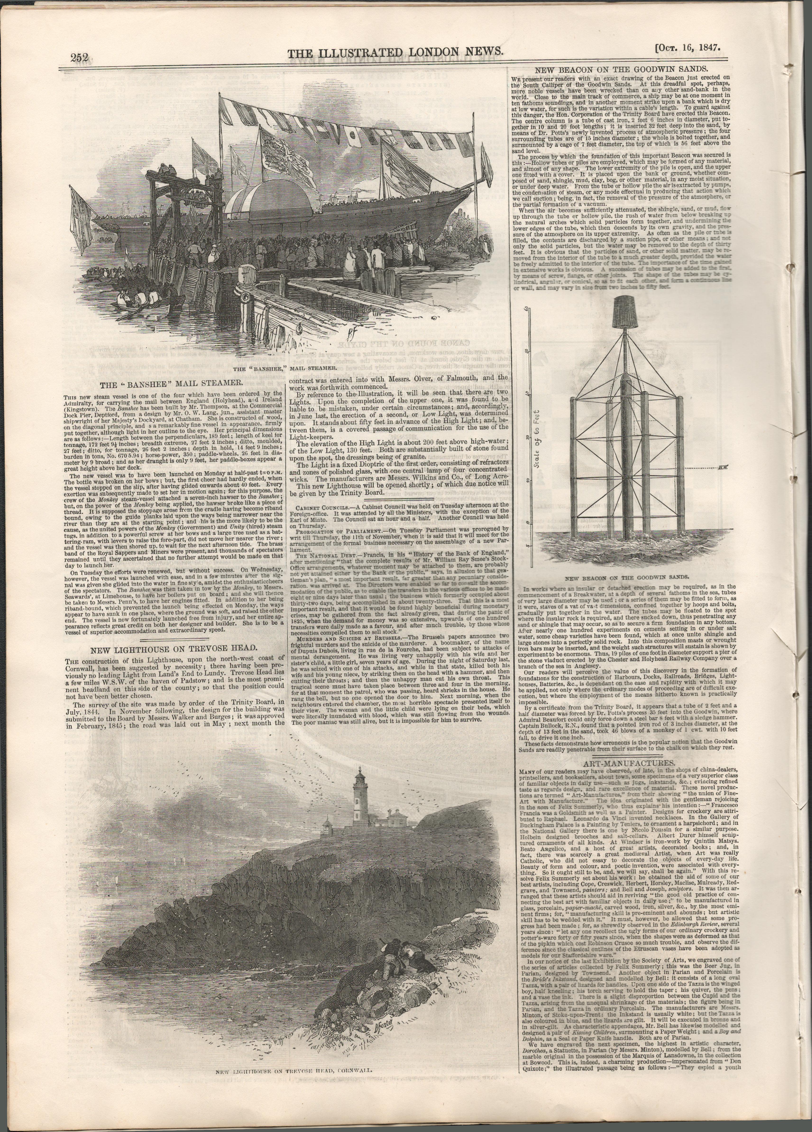 Holyhead To Ireland Mail Steamer "The Banshee" Launched 1847Original Antique Complete 1847 Edition