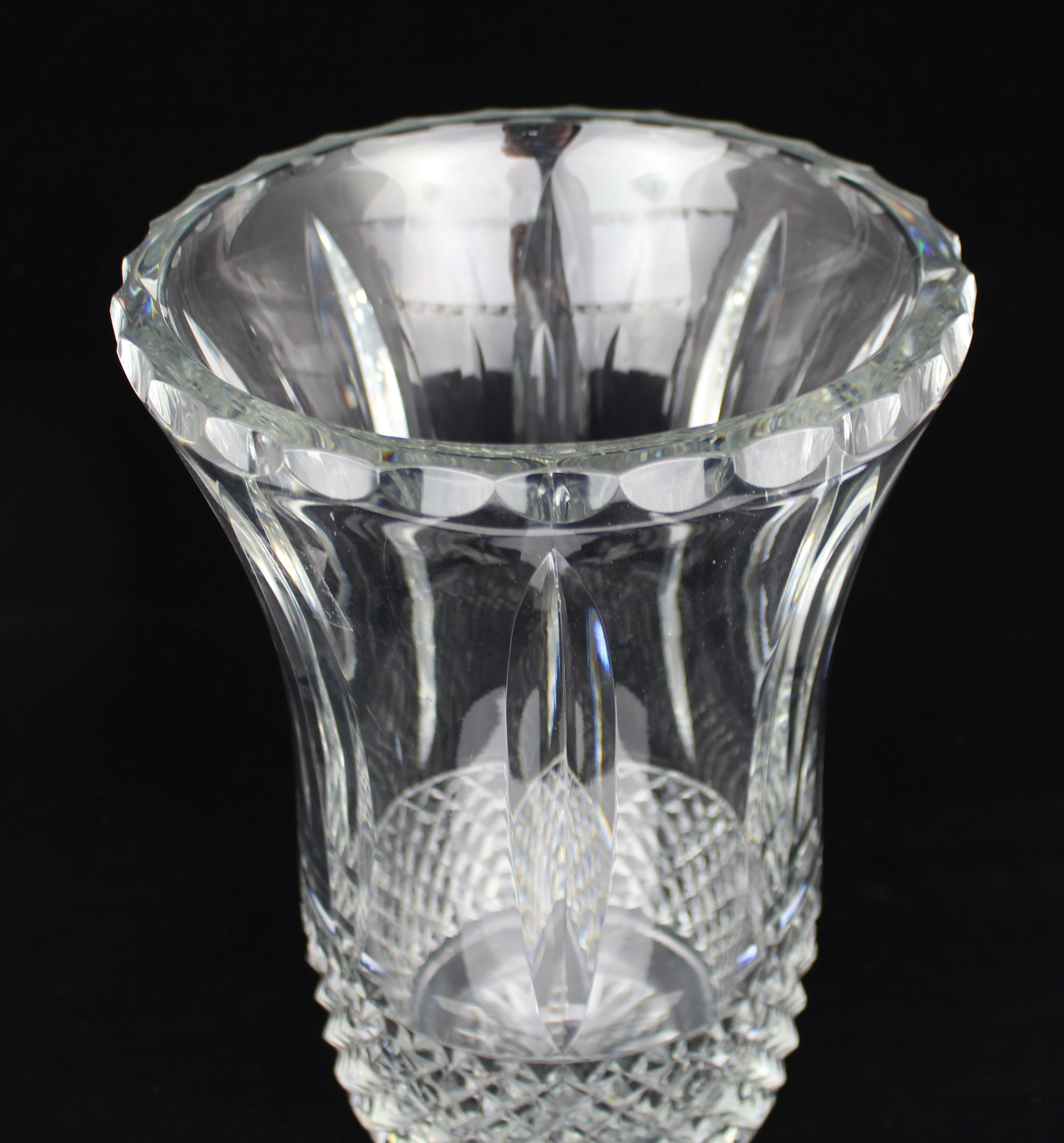 Large Cut Crystal Vase with Diamond and Fluted Detail