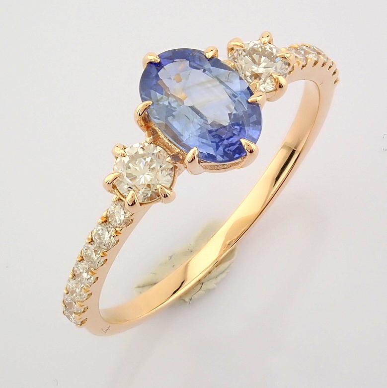 Certificated 14K Rose/Pink Gold Diamond & Sapphire Ring (Total 1.14 ct Stone)