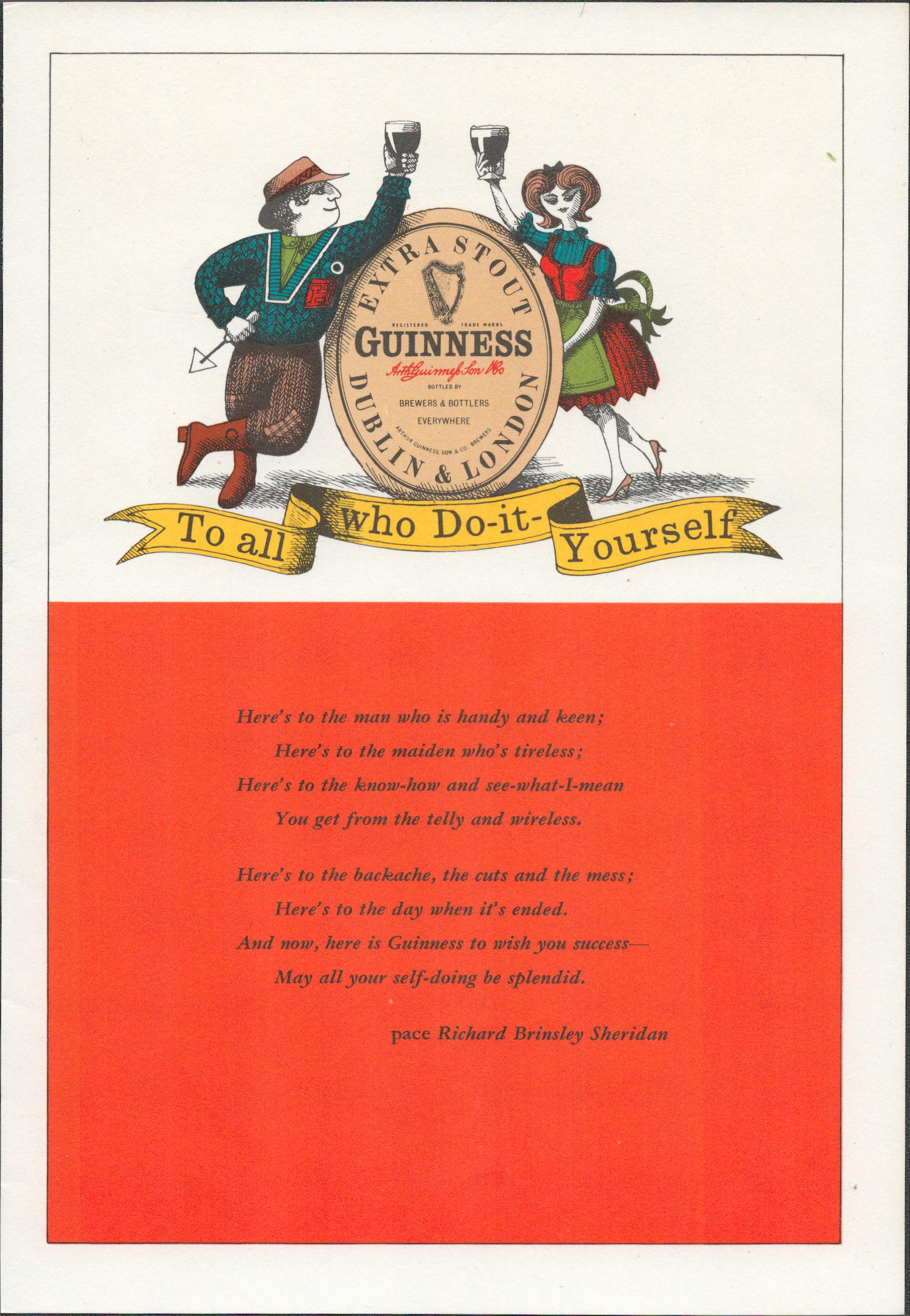 Double Sided Guinness Illustration Page 1964 "Raise A Glass Of Stout"A Genuine Double Sided