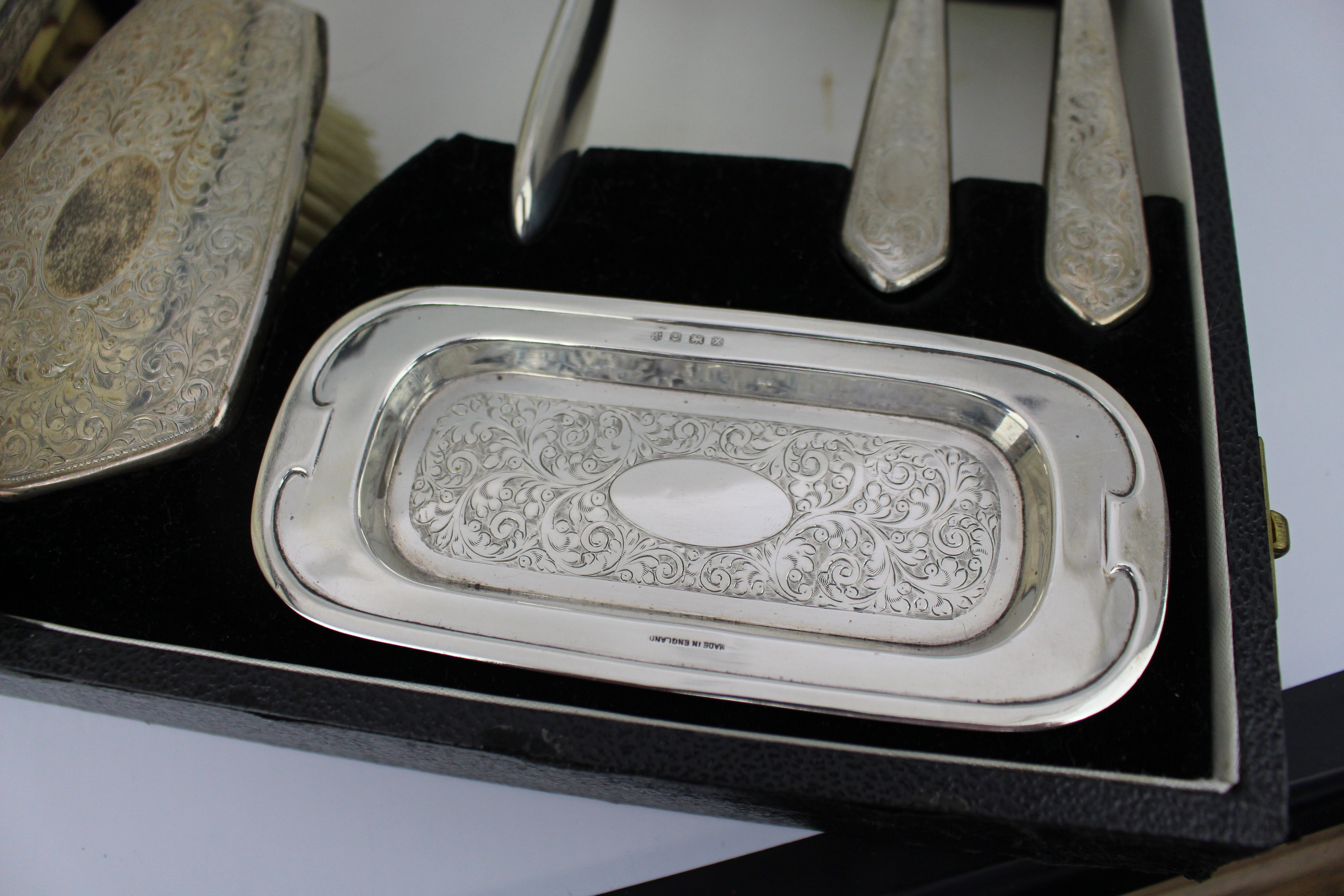 Cased Sterling Silver Vanity Set by Charles S. Green, Birmingham 1947