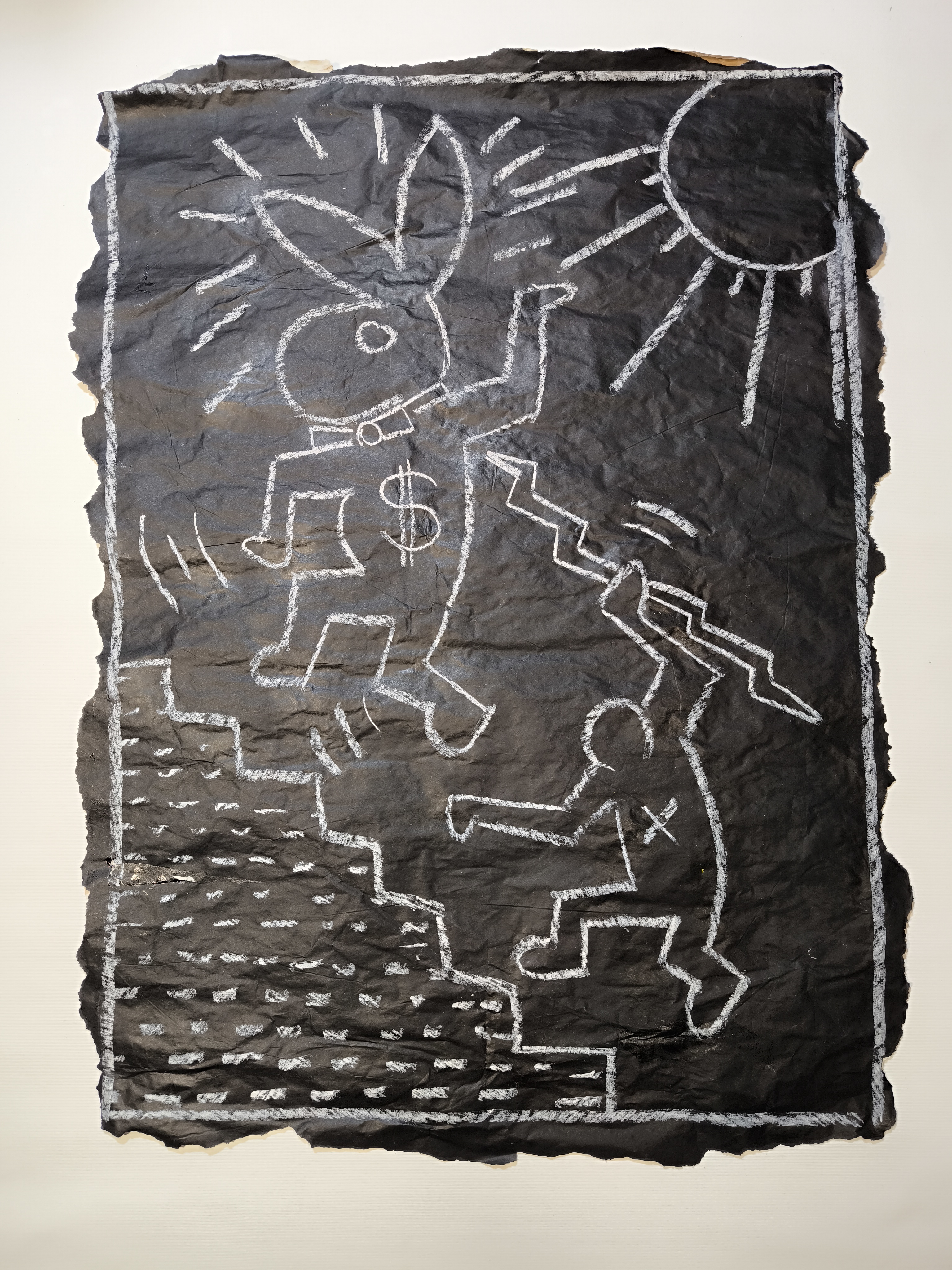 Vintage Keith Haring (attr) Subway Black paper Poster Chalk Art Work