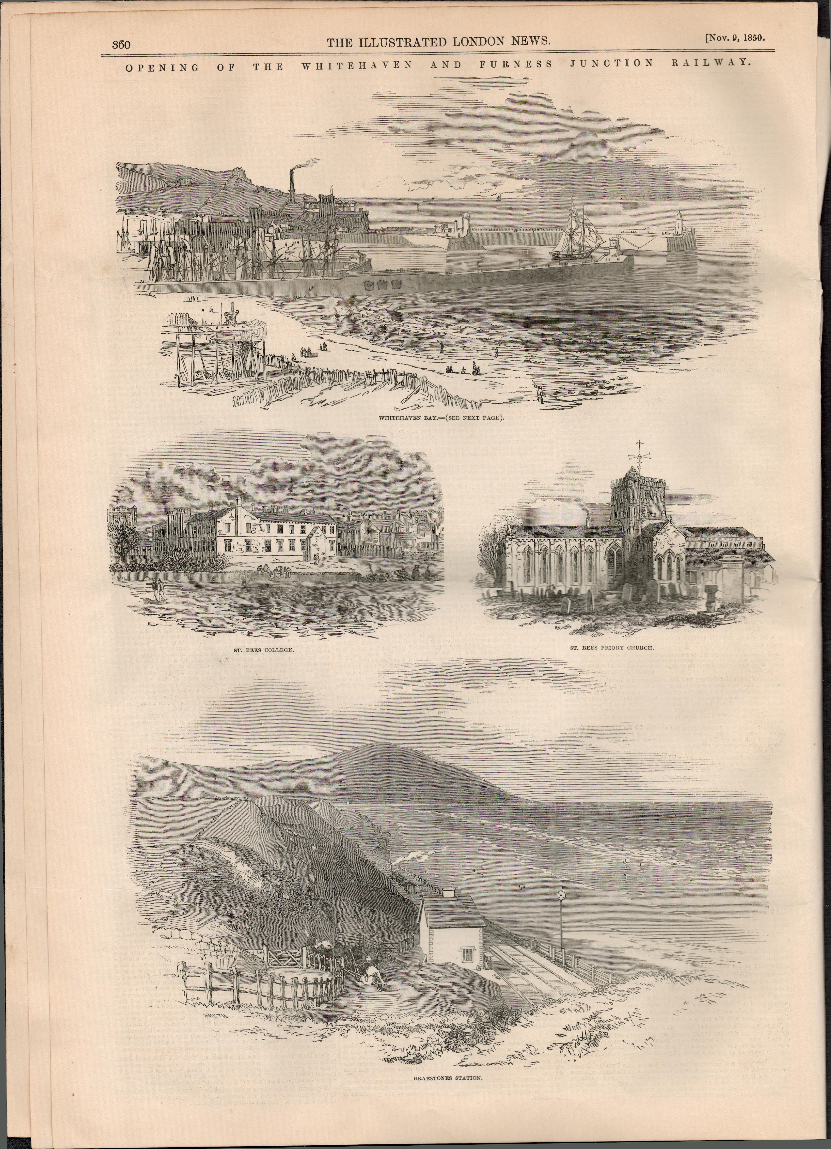 Opening Whitehaven & Furnace Railway Junction 1847Antique Complete Edition The Illustrated News