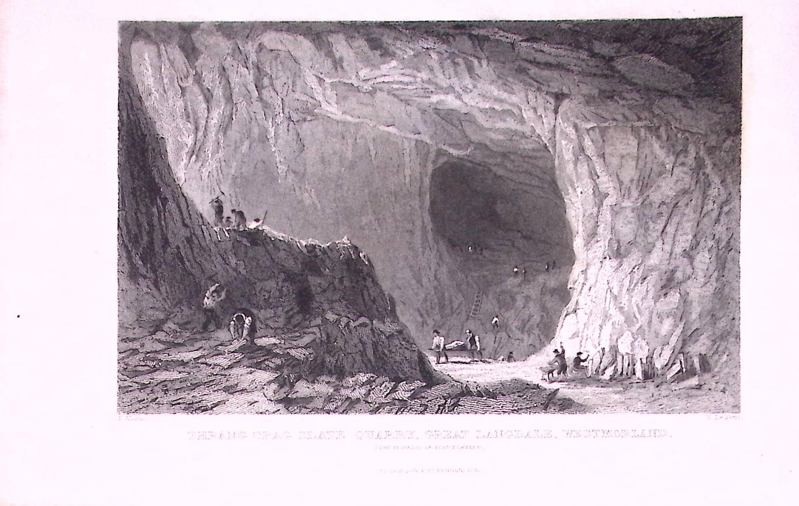 Thrang Crag Slate Quarry Cumbria Antique Steel Engraving-33-TR