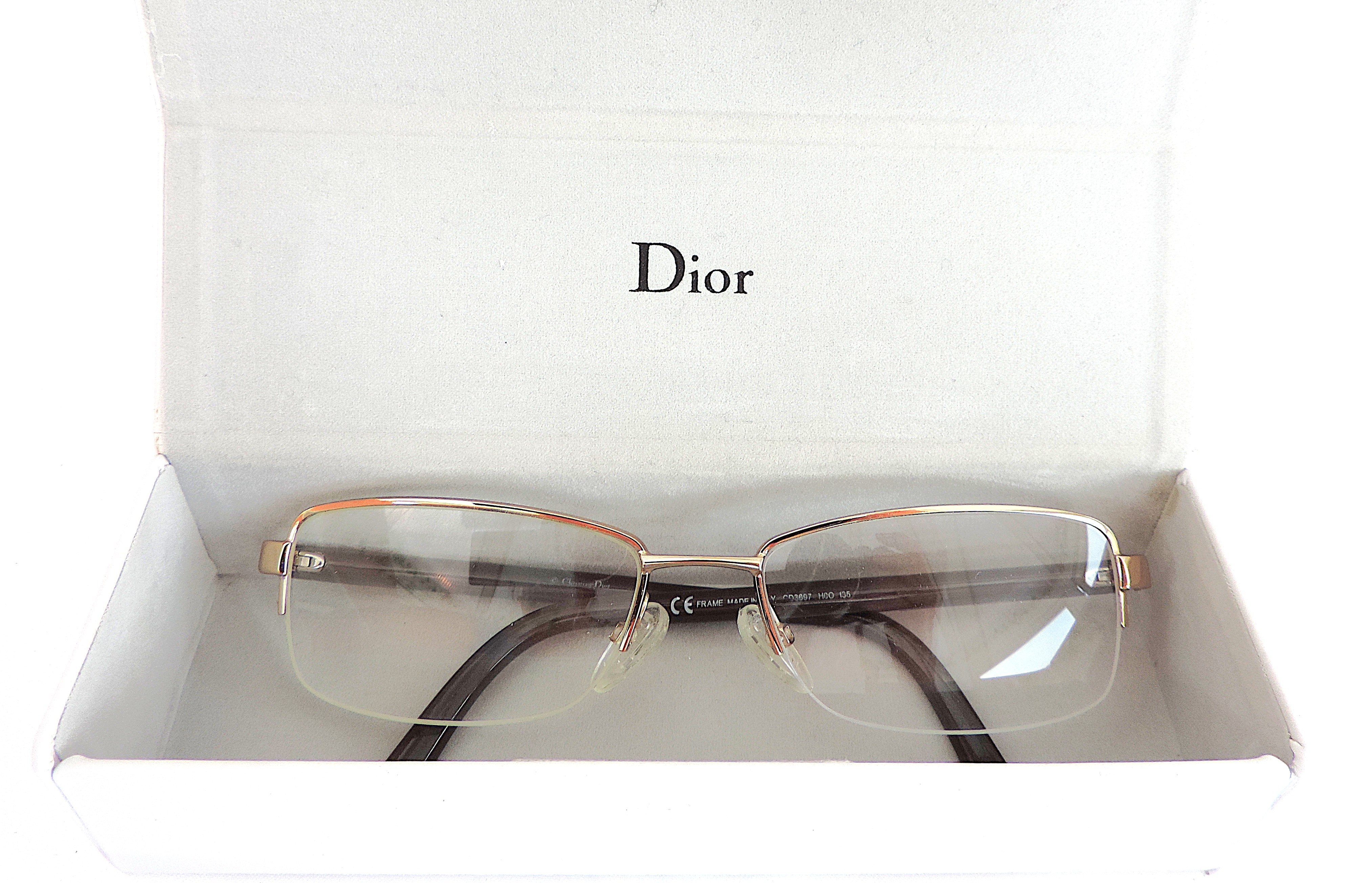 Christian Dior Prescription Glasses Frames  Gold With Crystal Accents Includes Case