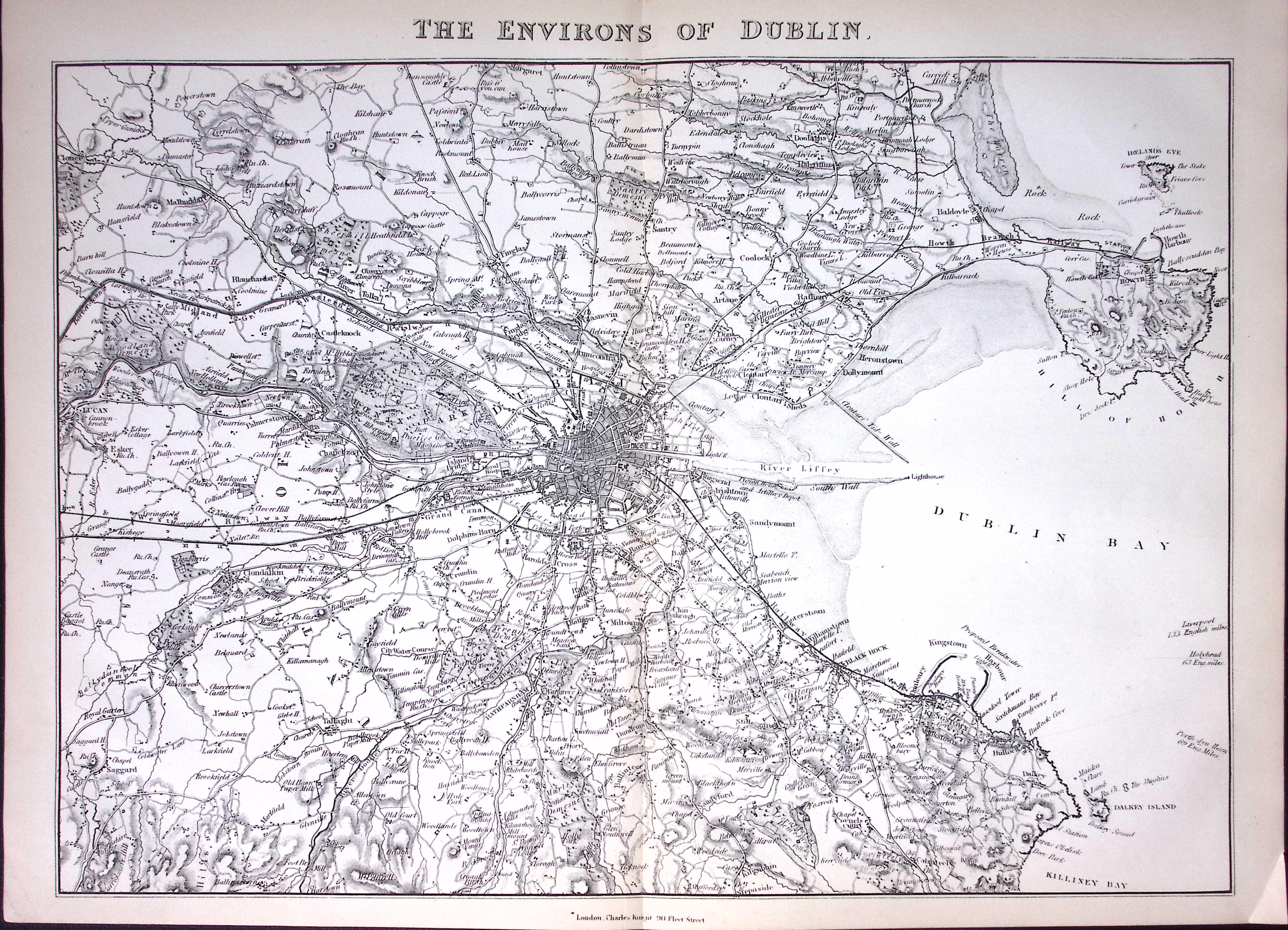 Ireland Large Detailed Map Dublin & Its Environs Antique 175-Year-Old-21-TR