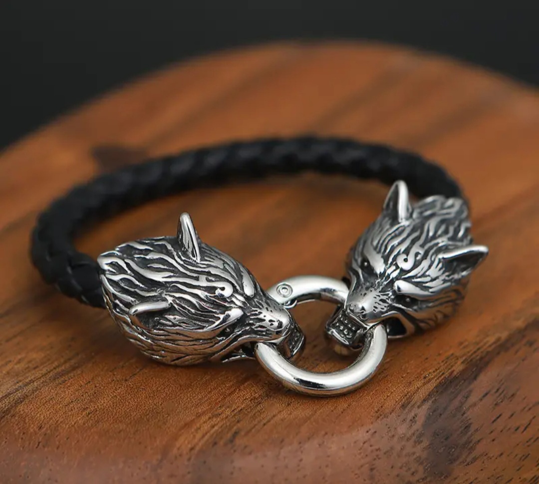 NEW! Viking Wolf Head Leather Rope Bracelet