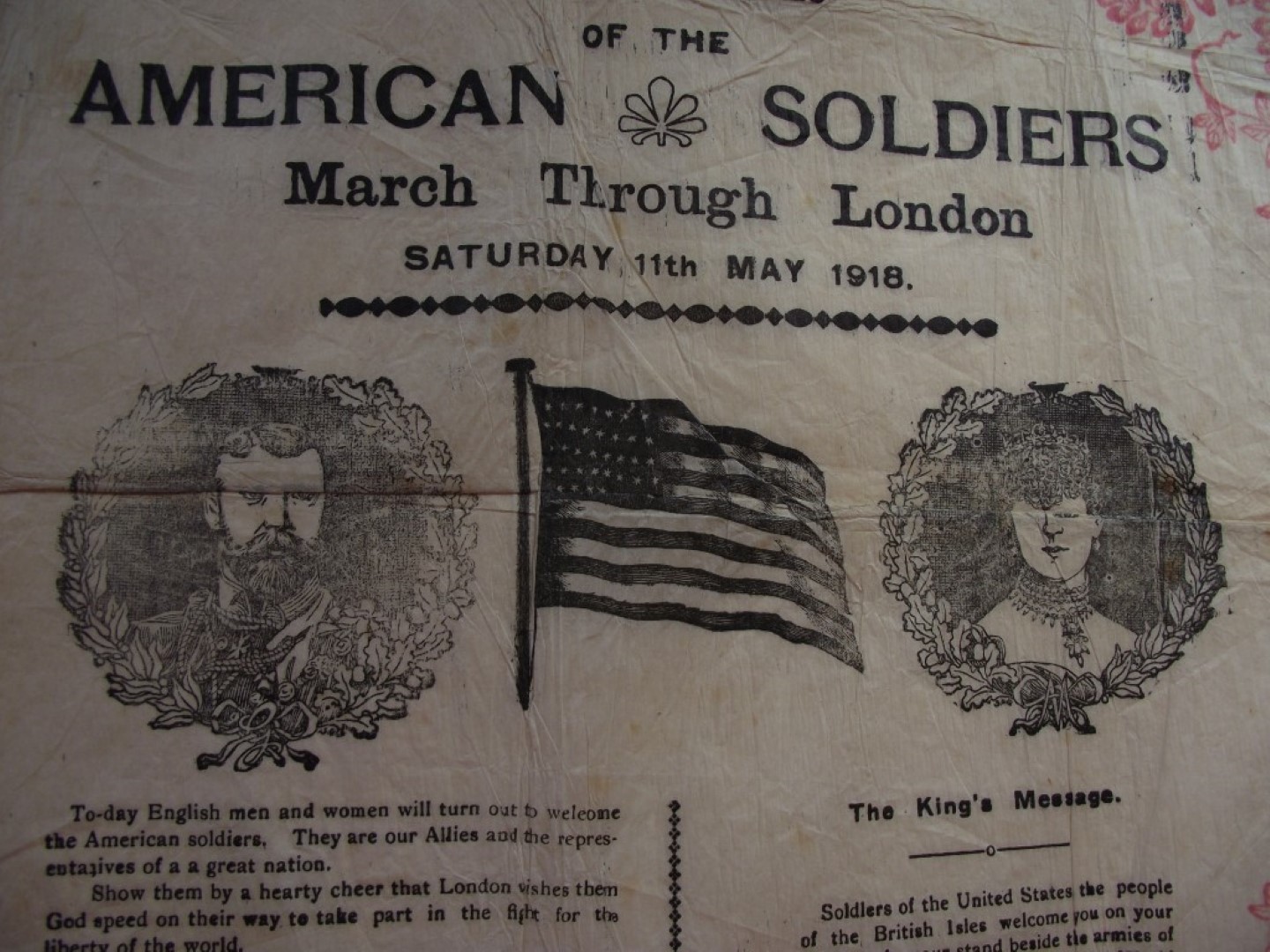Souvenir Napkin - American Soldiers March Through London Saturday 11th May 1918