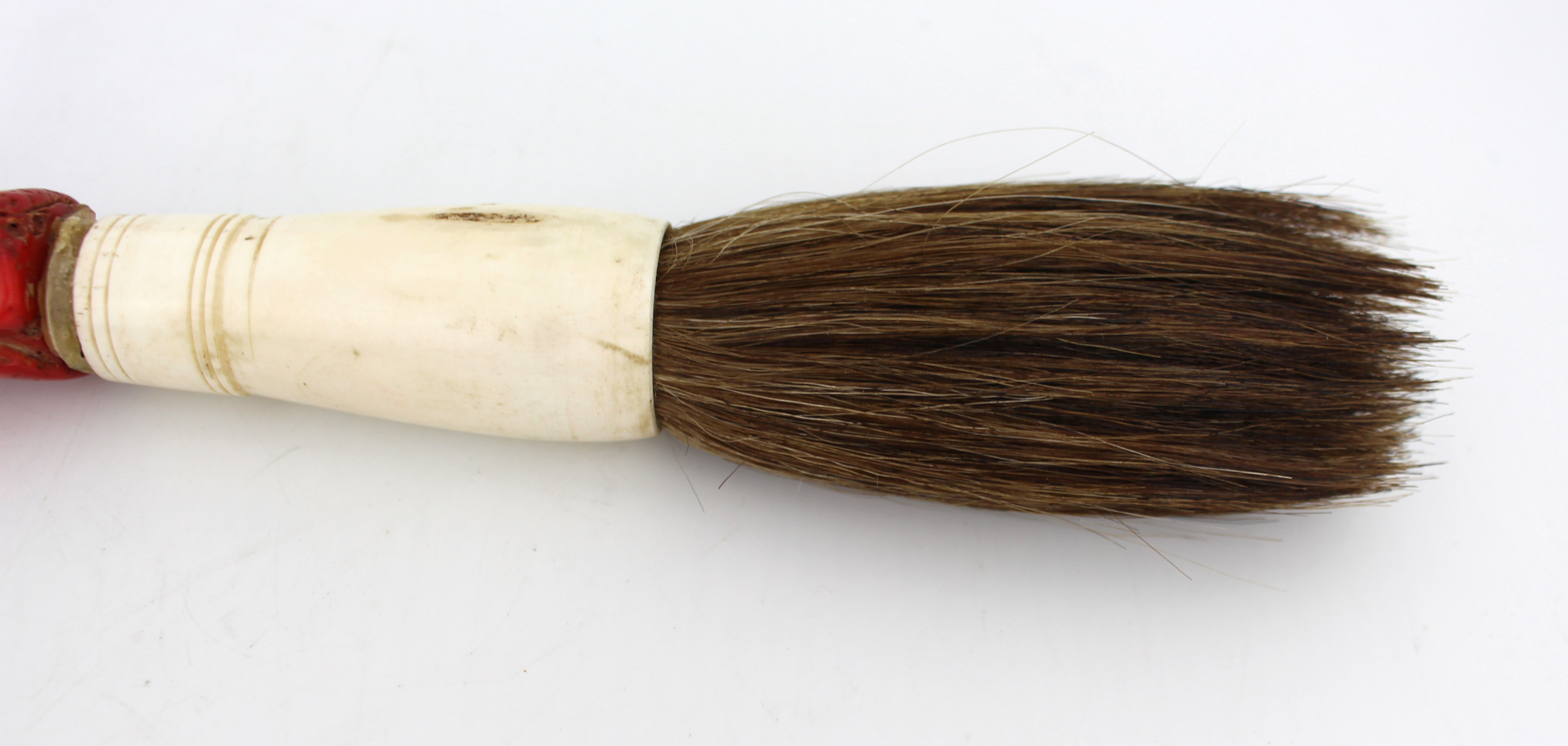 Chinese Coral Chunk & Bone Calligraphy Brush