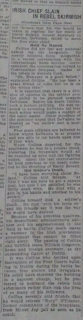 Michael Collins Shot Dead In Ira Ambush Battle B_Al Na BlšTh Cork 1922This American Daily