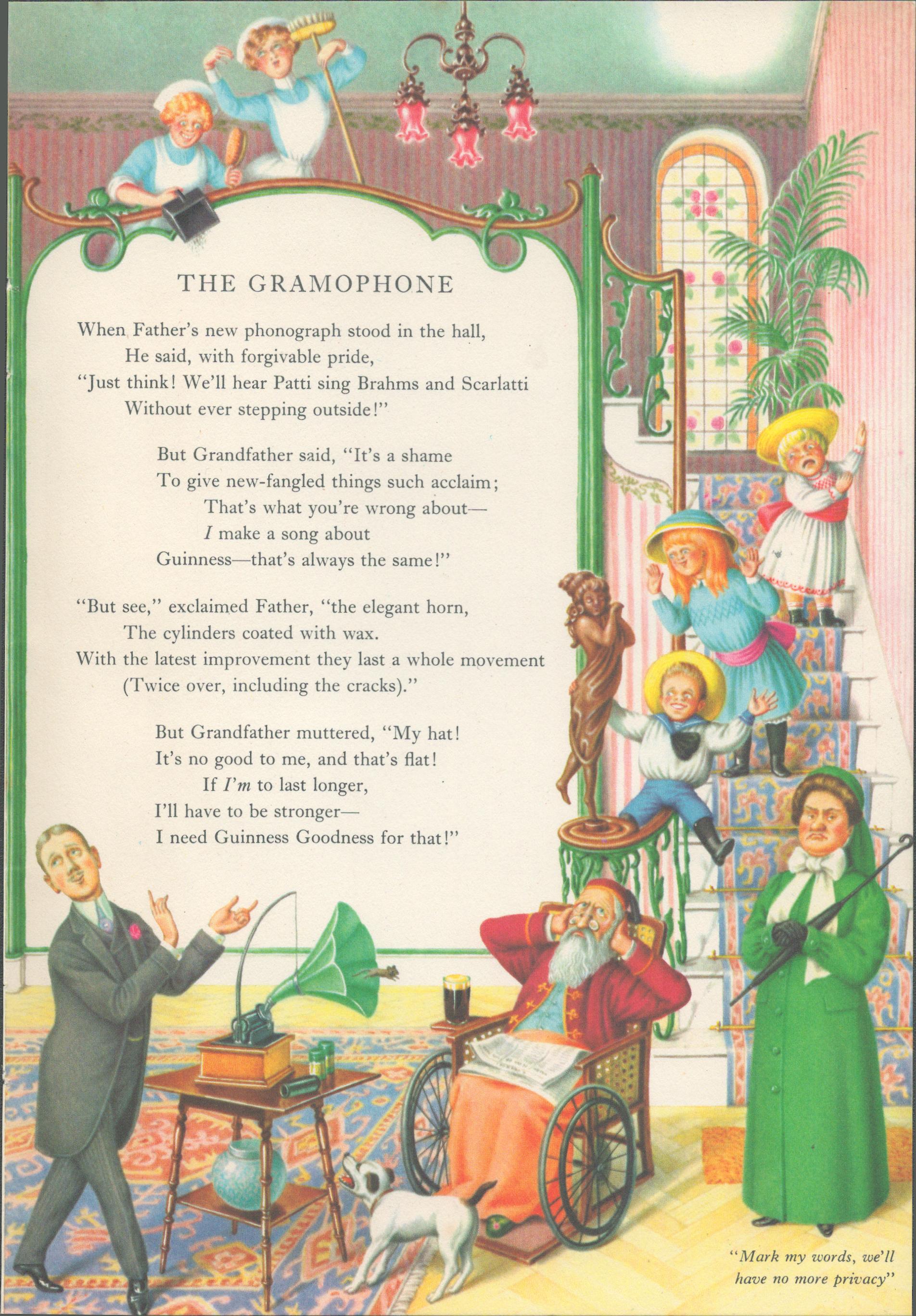 Double Sided Guinness Print 1954 "Flying Machine & Gramophone"A Genuine Double Sided Lithographed