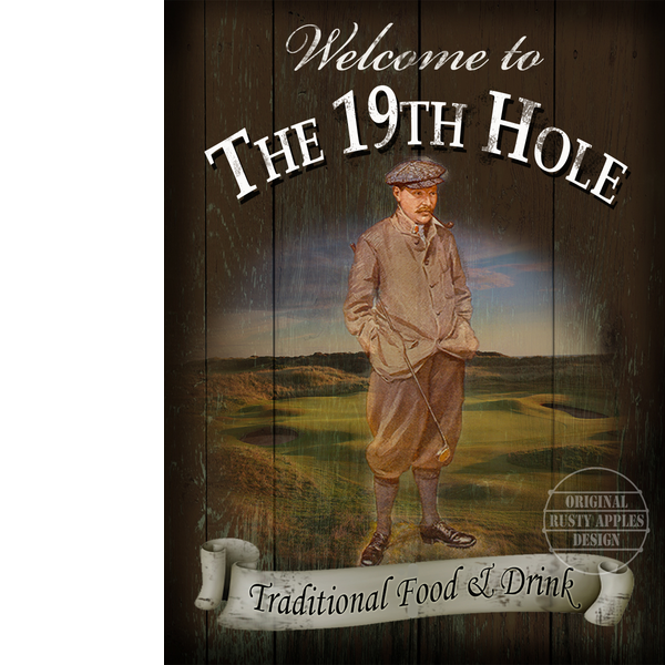 Vintage Style Reproduction Large Metal Pub Sign "The 19th Hole" GolfApprox Size 16" x 12" (Inches)