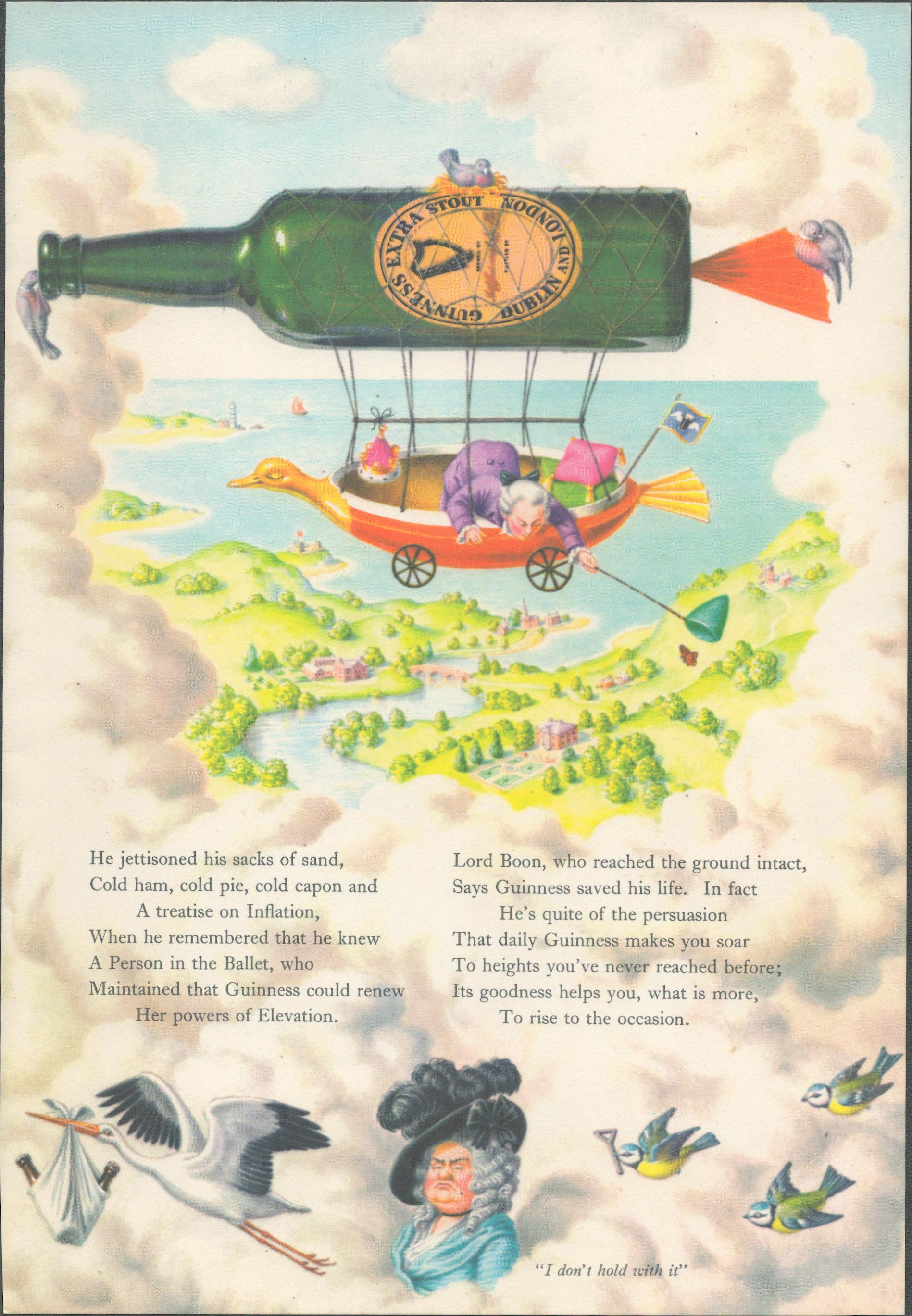 Double Sided Guinness Print 1954 "The Airship & The Blessings"A Genuine Double Sided Lithographed