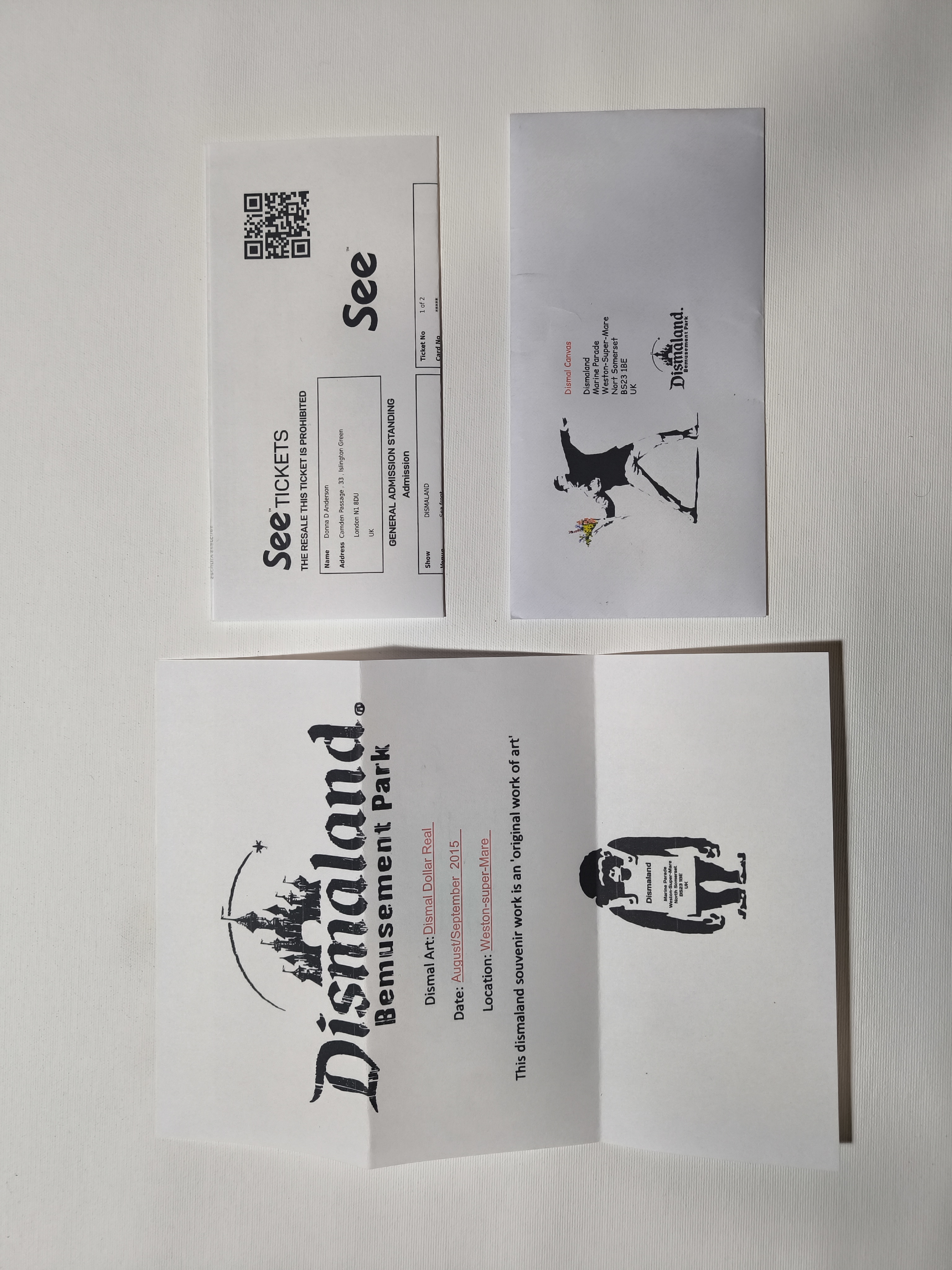 Banksy Dismaland 2015 Weston-Super-Mare Real Dollar Flower Thrower Framed Ticket +