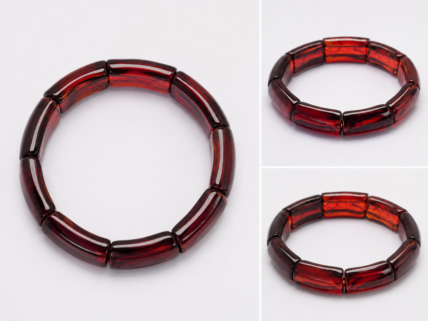 Baltic Amber Stretch Bracelet – Deep Cherry Cognac Amber