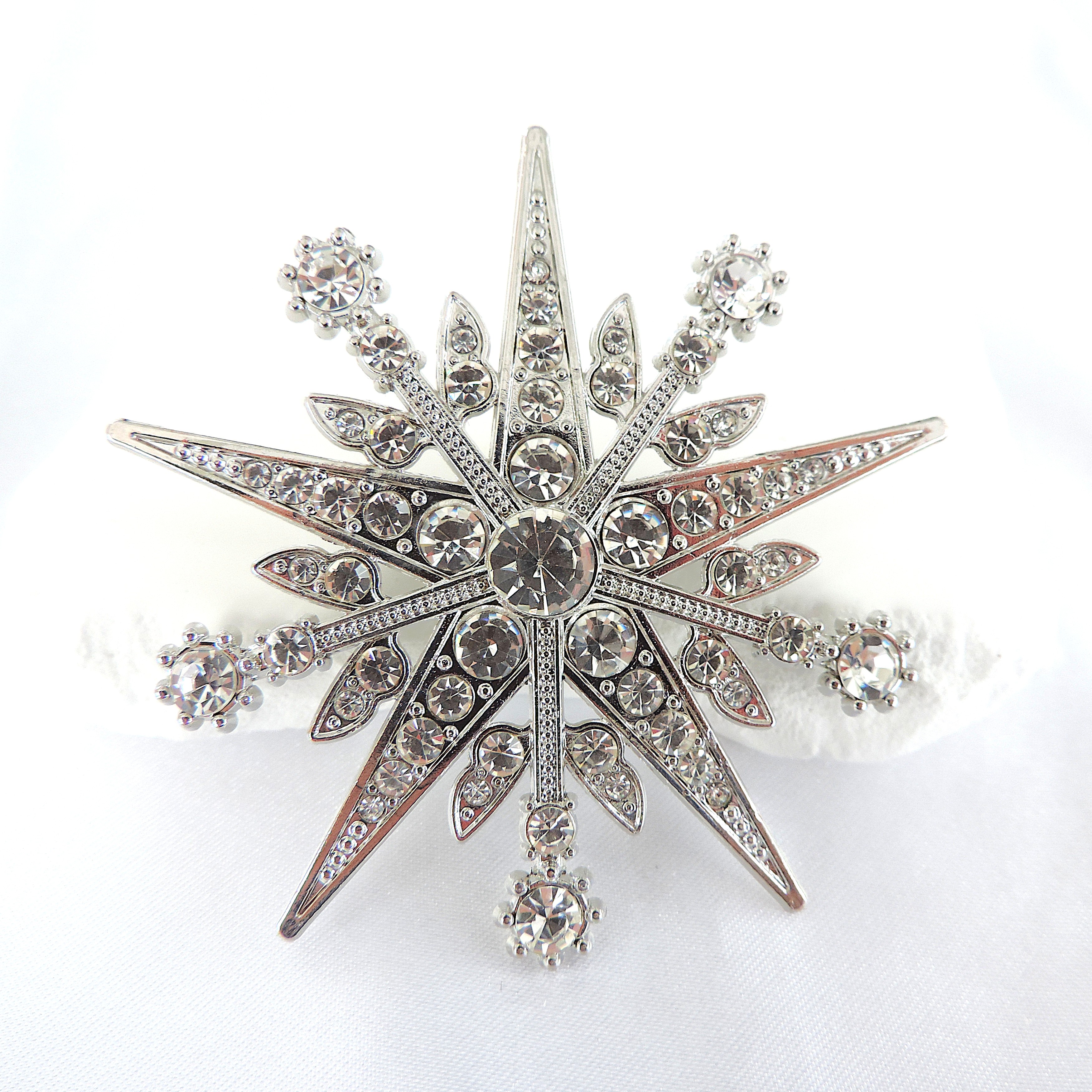 Large 7cm x7cm White Crystal Snowflake Brooch