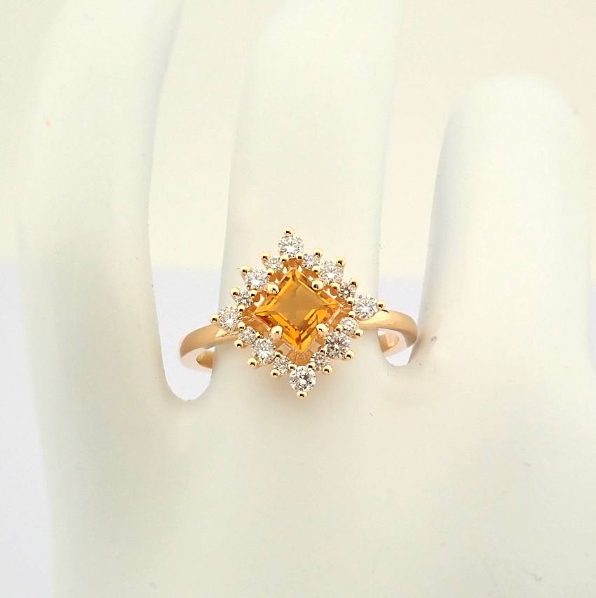 Certificated 14K Rose/Pink Gold Diamond & Citrin Ring (Total 0.97 ct Stone)