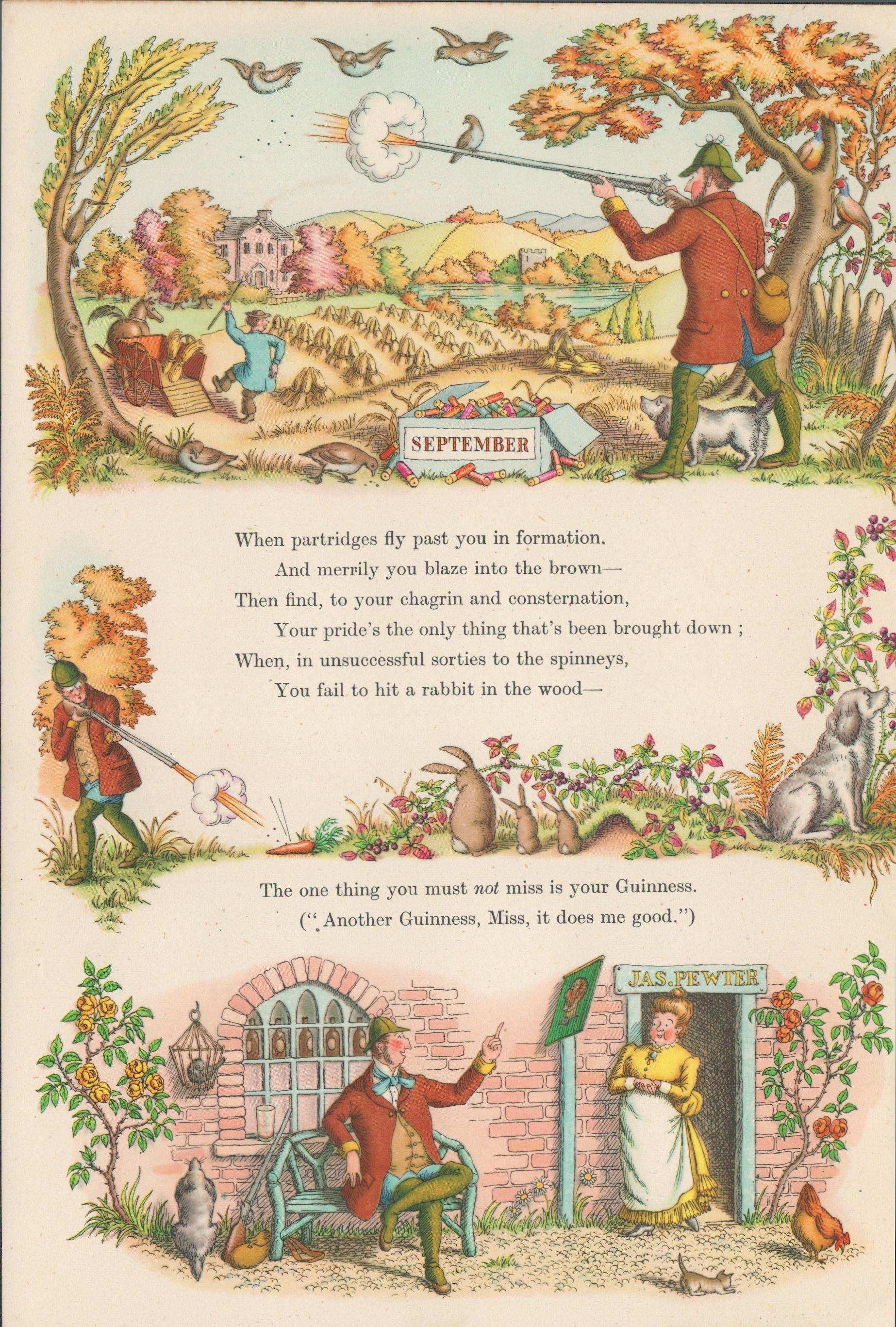 Double Sided Guinness Print 1952 68 Yrs Old "Sailing & Shooting"A Genuine Double Sided
