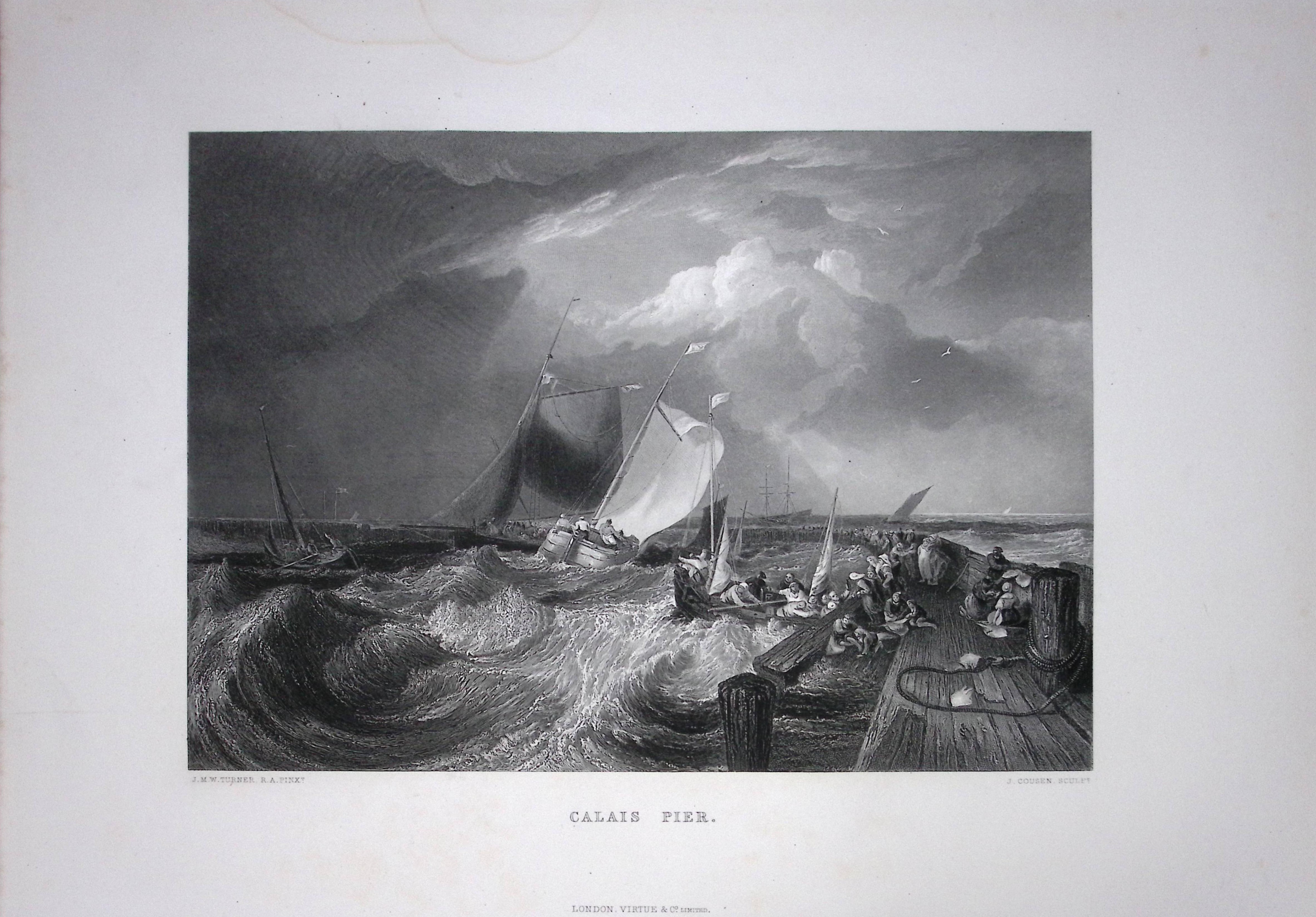 J.M.W Turner View of Calais Pier France Antique Steel Engraving-77-TR