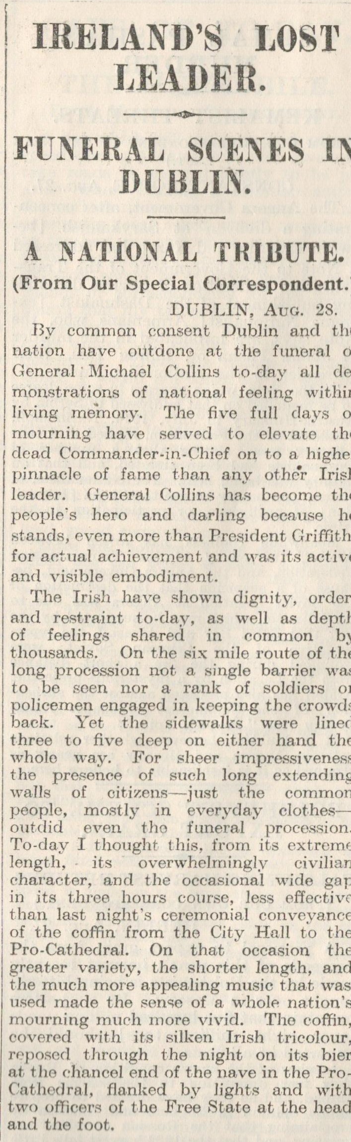 Michael Collins Irish Funeral 6 Mile Procession Church To Graveside 1922Original Complete Edition Of