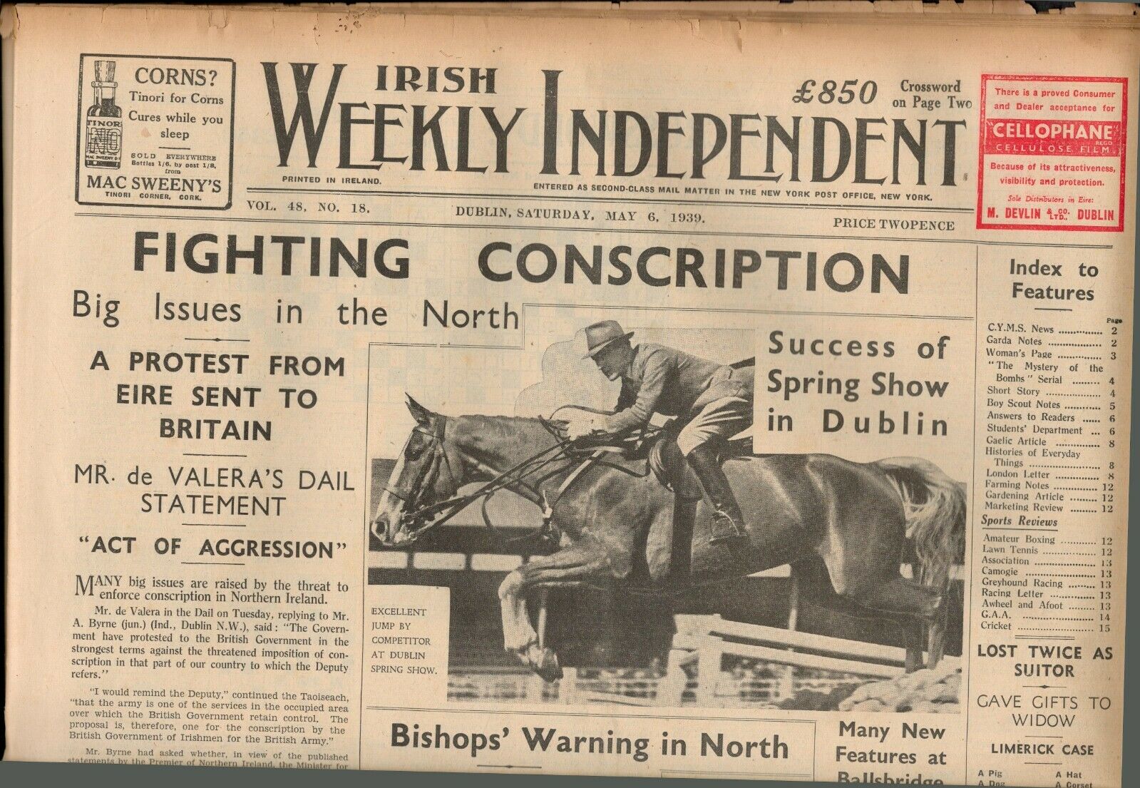 1939 Irish Newspaper All Ireland Fighting Ww2 ConscriptionsOriginal Complete Edition The Weekly