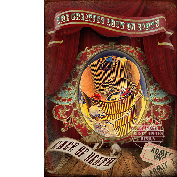 Reproduction Circus Acts Metal Sign "The Wall Of Death"Vintage Style Reproduction Circus Acts