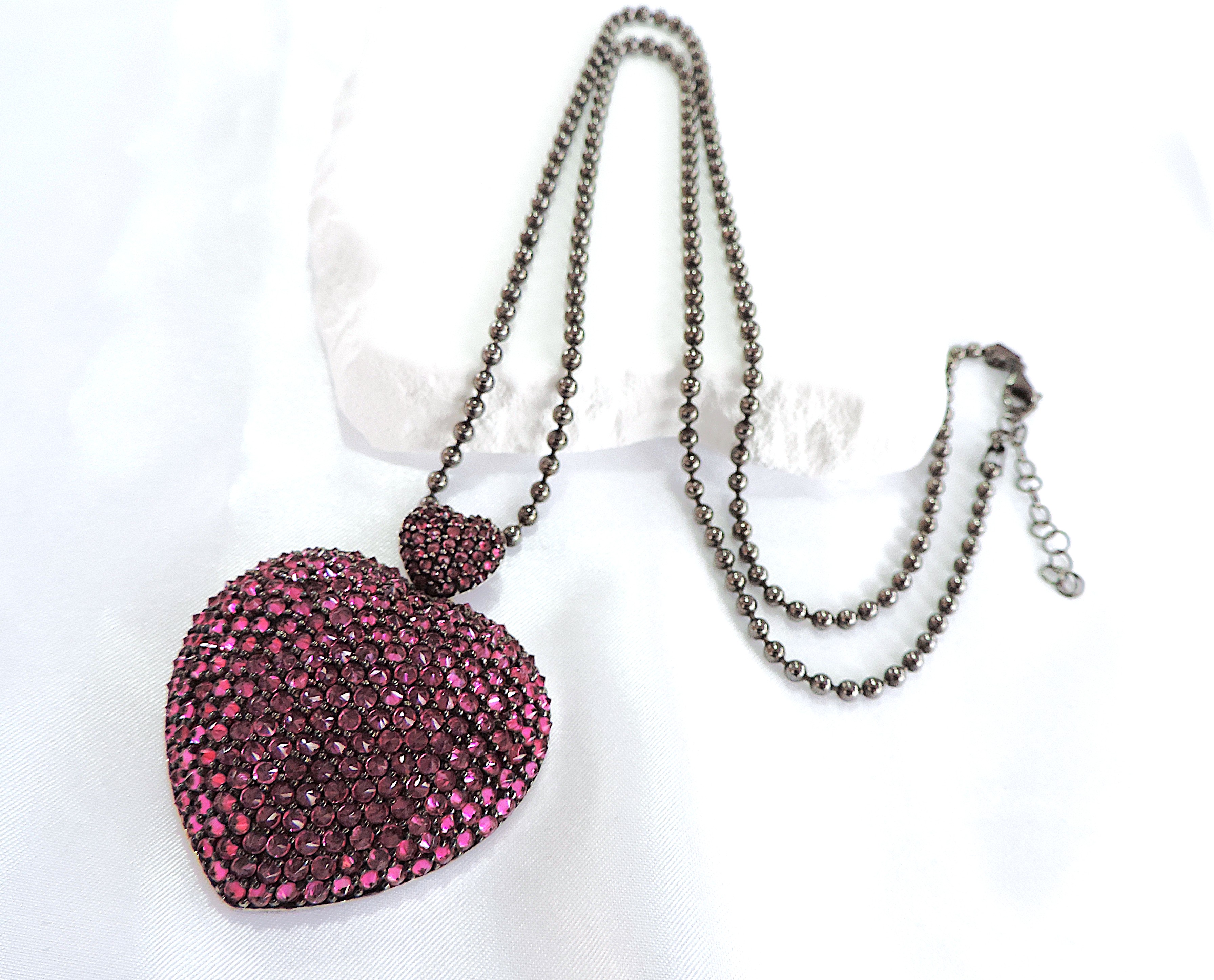 Large 925 Silver Pink Tourmaline Gemstone Necklace 43 Grams